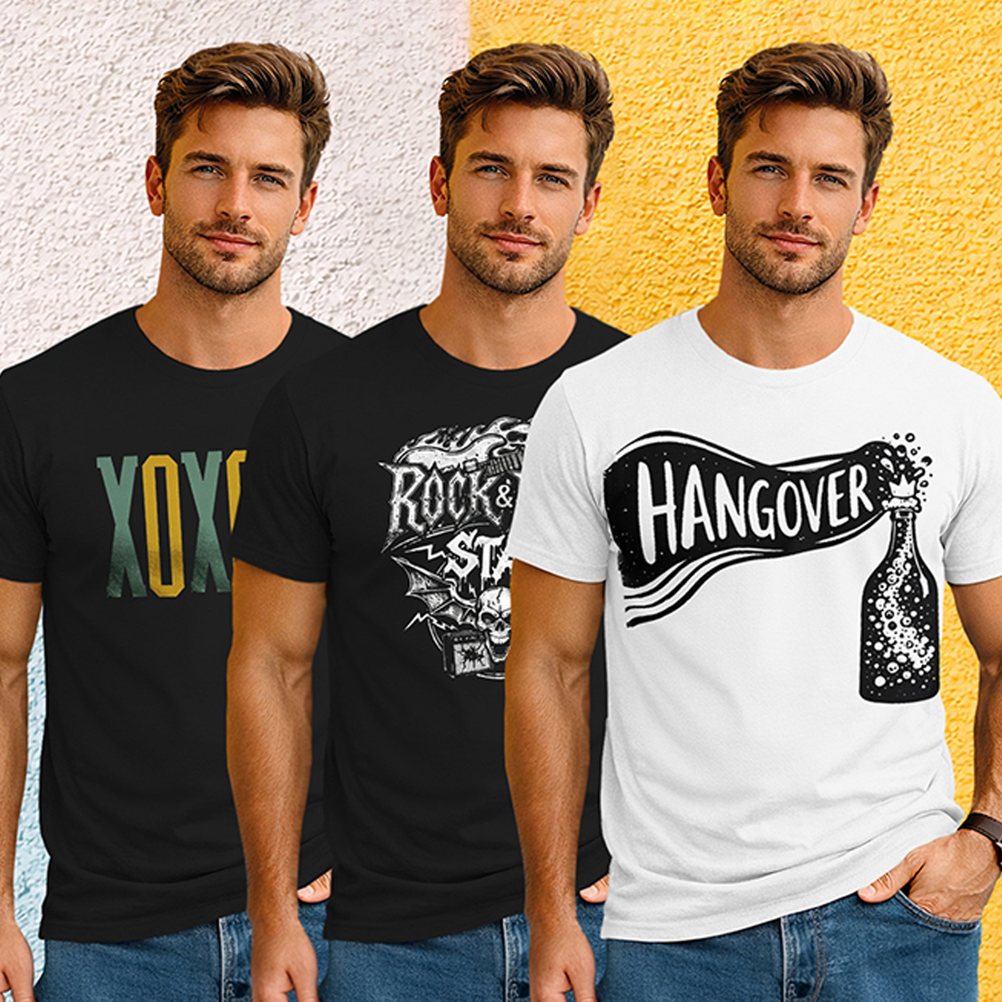(Pack Of 3) Mens Half Sleeve Typography Printed T-shirts