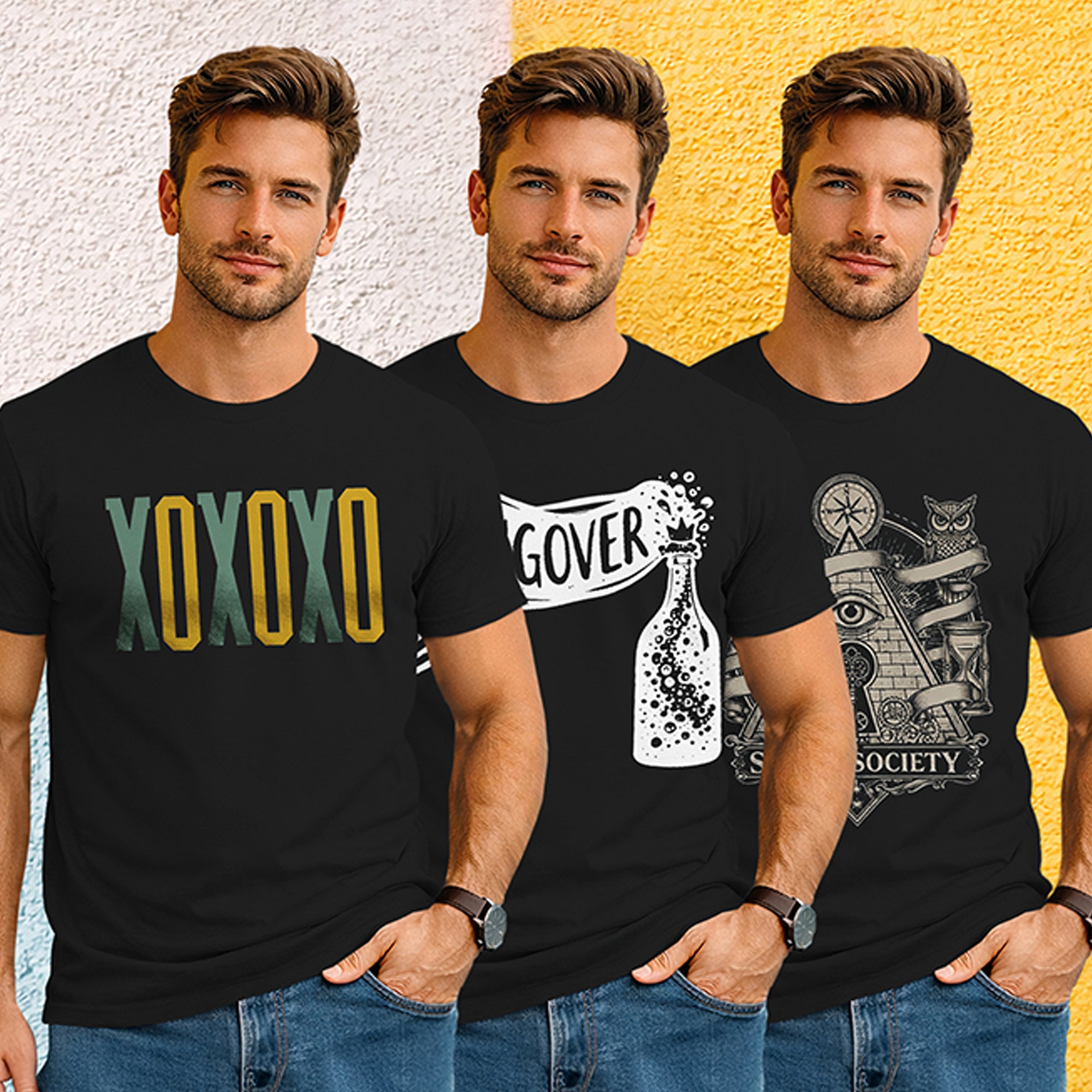 (Pack Of 3) Mens Half Sleeve Typography Printed T-shirts