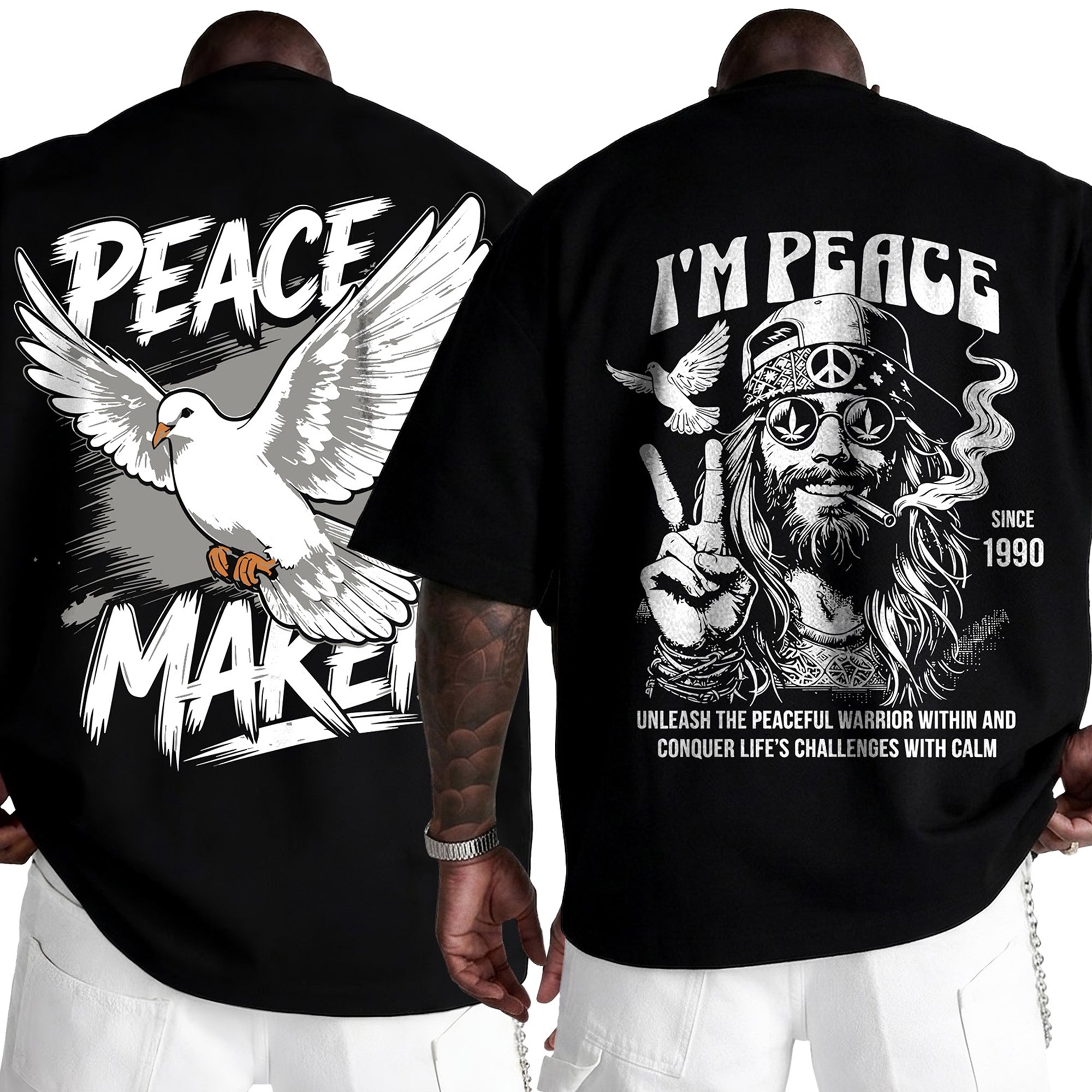 (Pack Of 2) Mens Oversized Graphic Design Back Printed T-Shirts