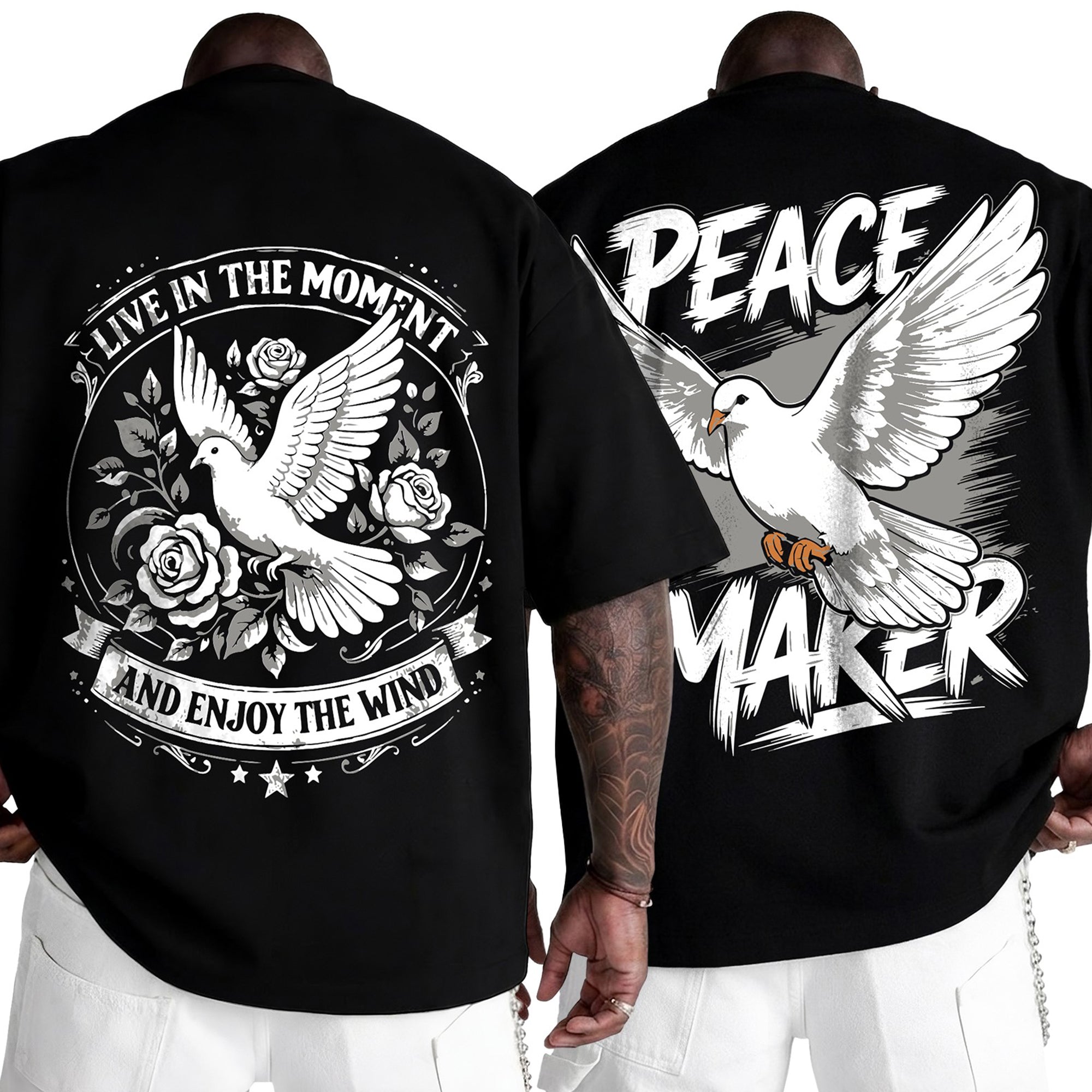 (Pack Of 2) Mens Oversized Graphic Design Back Printed T-Shirts