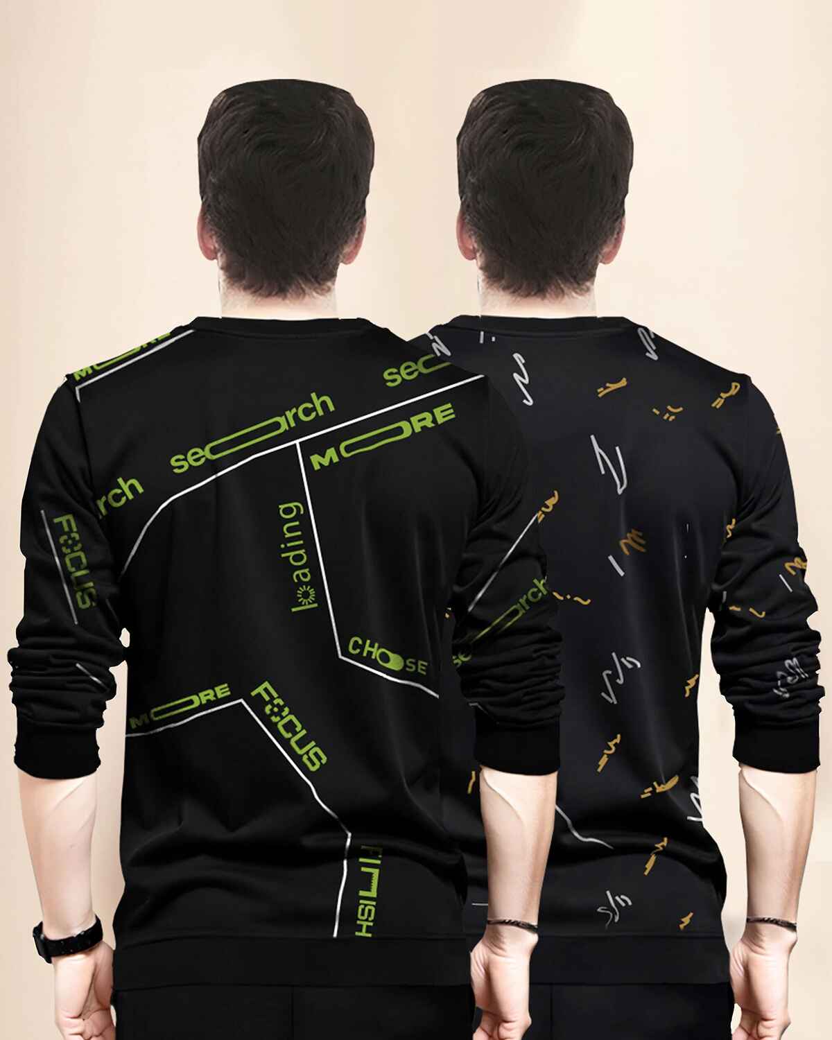 (Pack Of 2) Black & Green All Over Printed T-shirts