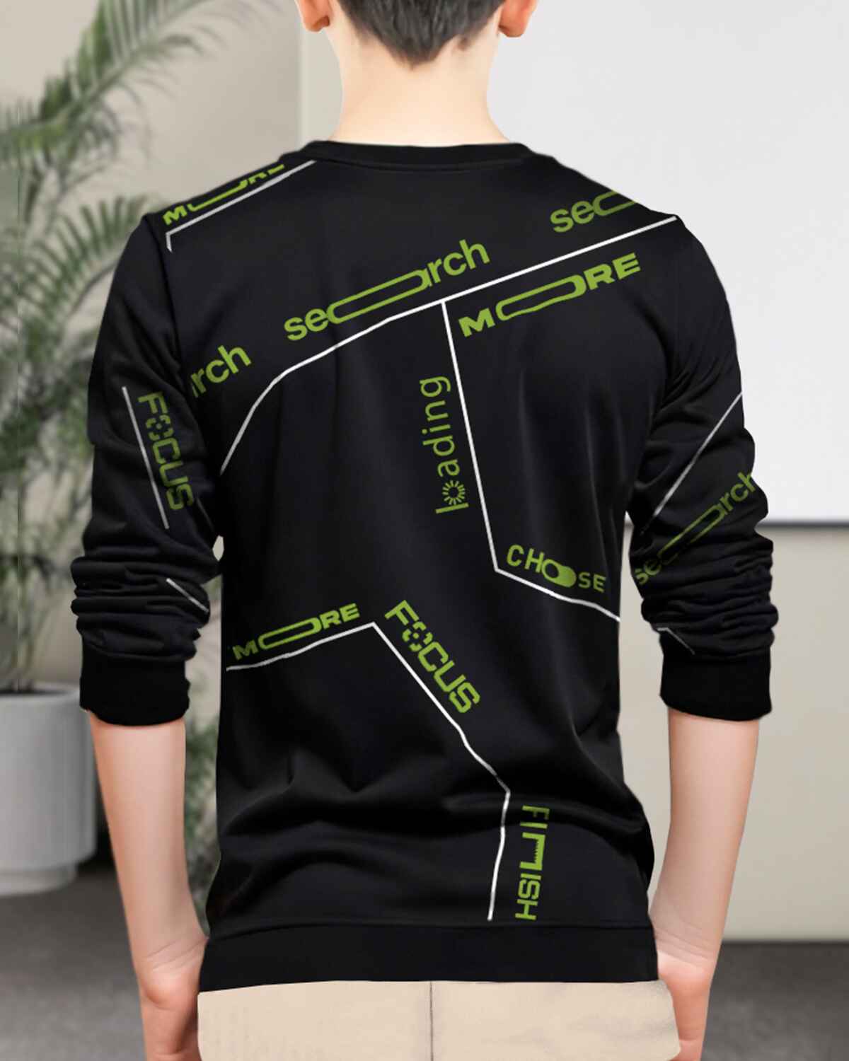 Boys Full Sleeve Black & Green Printed T-shirt