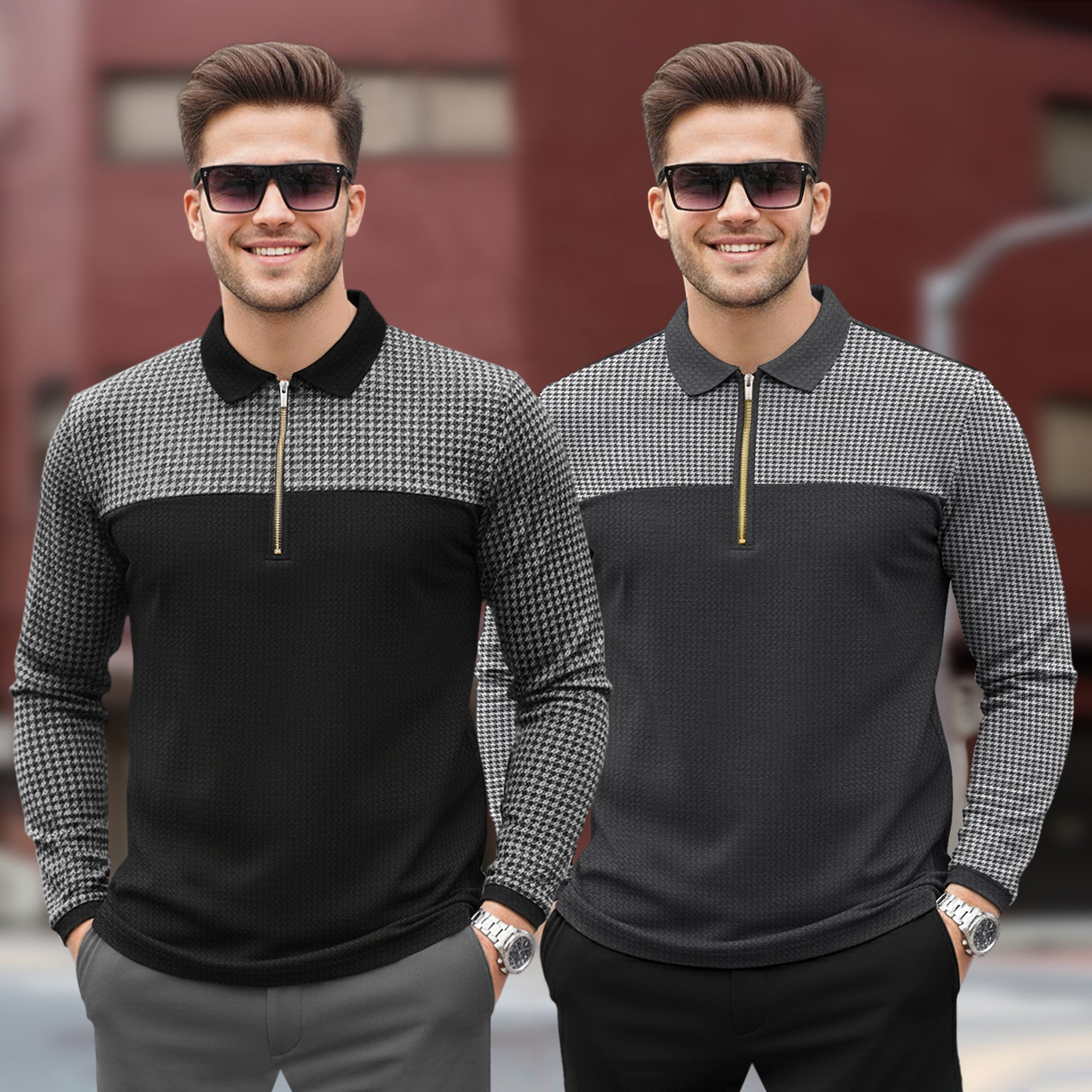 (Pack Of 2) Quarter Zip Polo Neck Full Sleeve Combo Tshirts