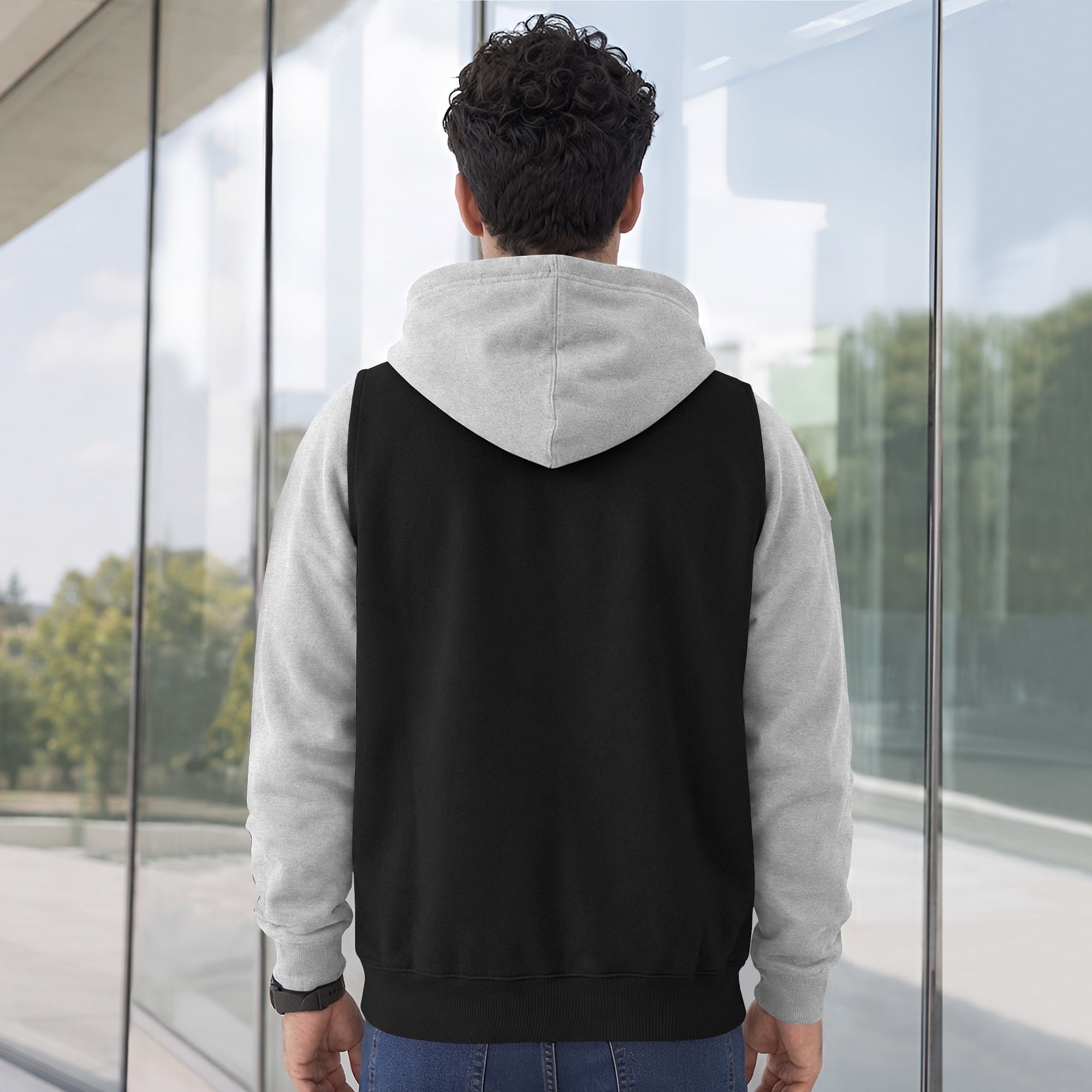 Mens Full Sleeve Two-Tone Casual Pullover Hoodie Black|Grey