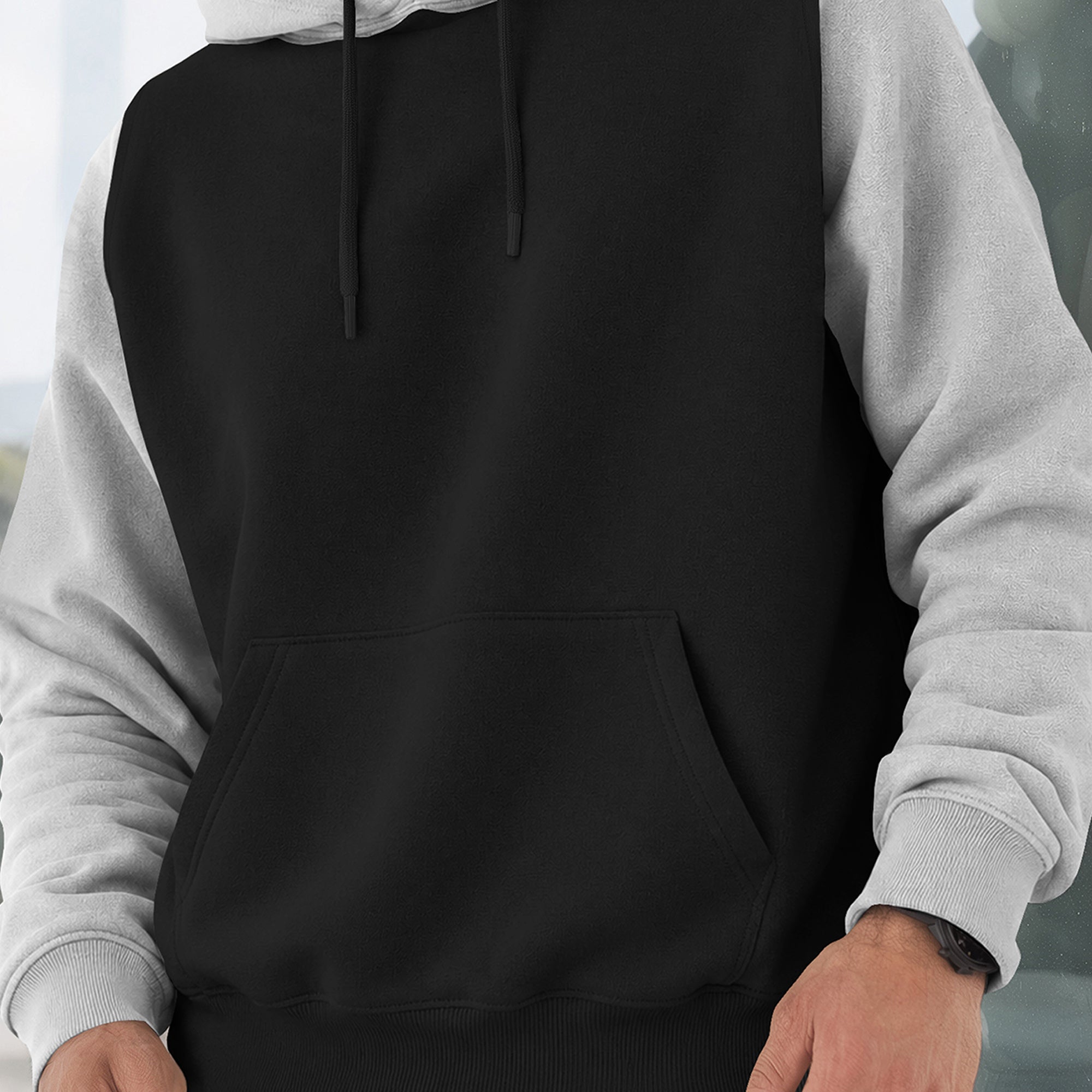 Mens Full Sleeve Two-Tone Casual Pullover Hoodie Black|Grey