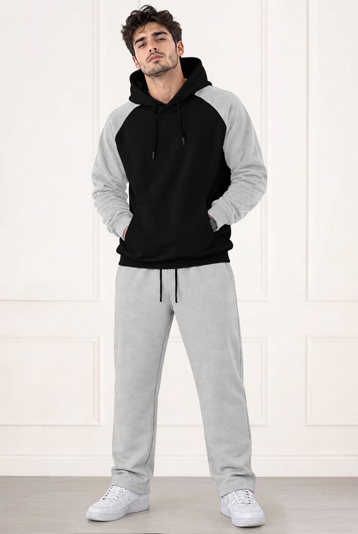 Tracksuit Men Hooded Sweatshirt & Plain Baggy Trackpants