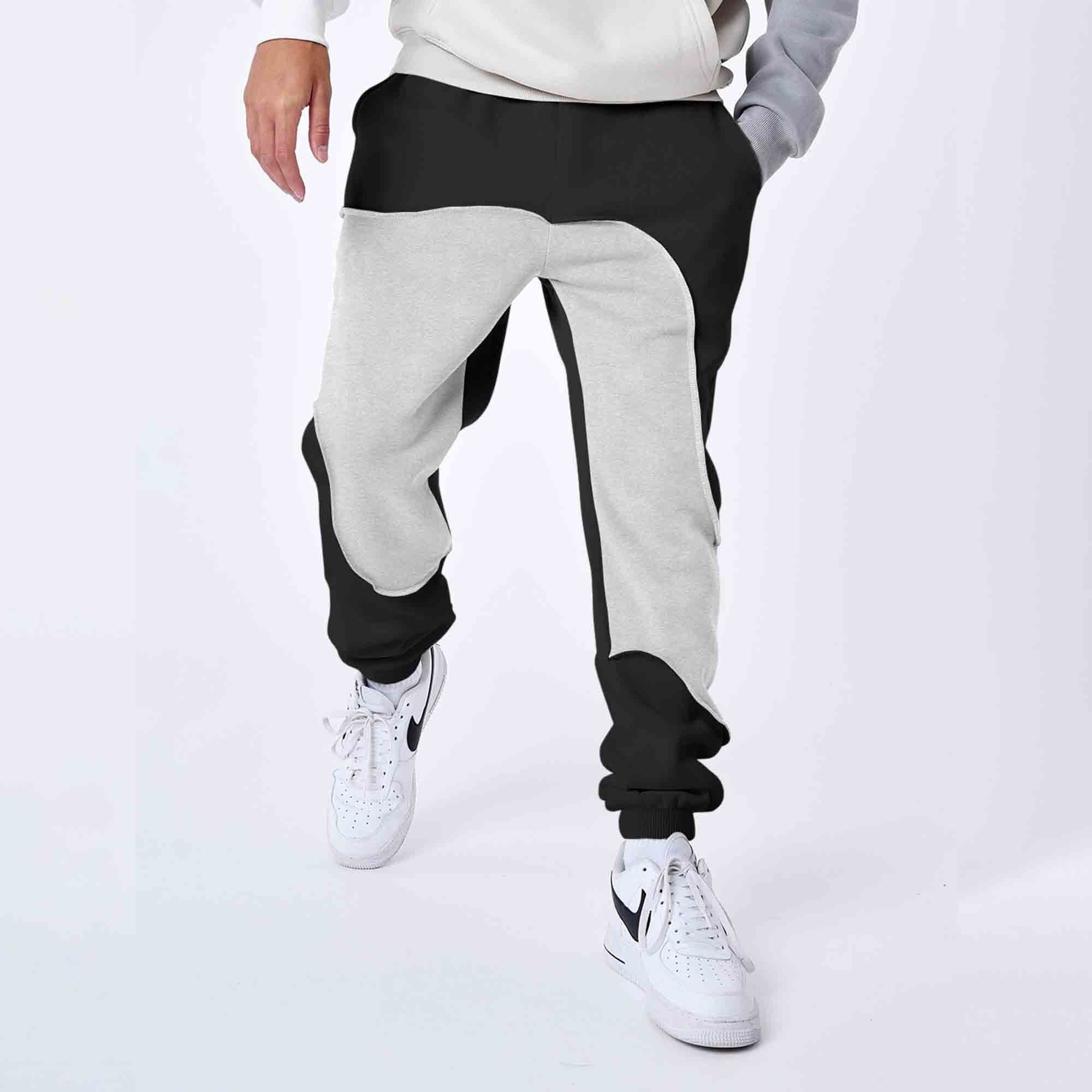 Men Solid Color Blocked Black & Grey Trackpant