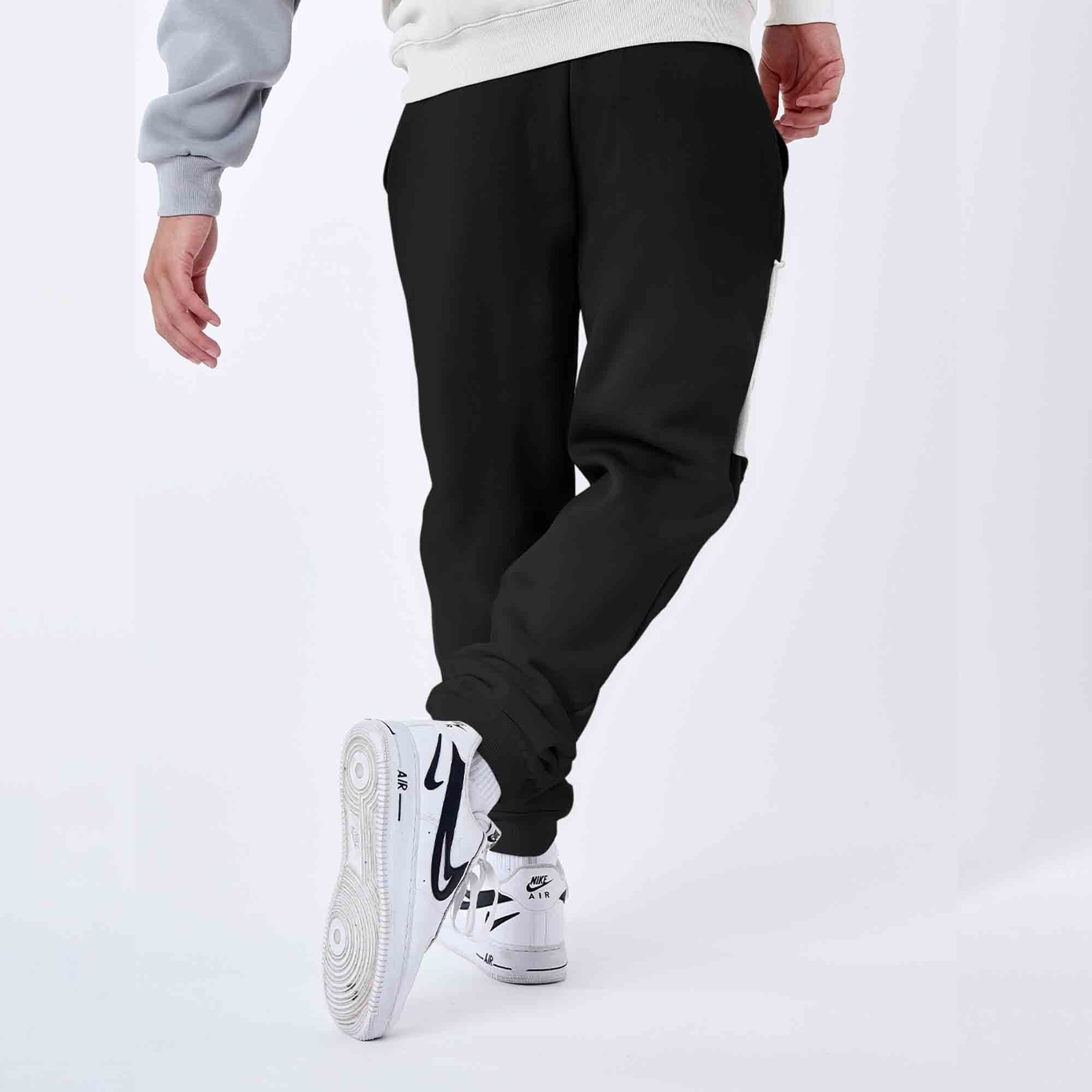 Men Solid Color Blocked Black & Grey Trackpant