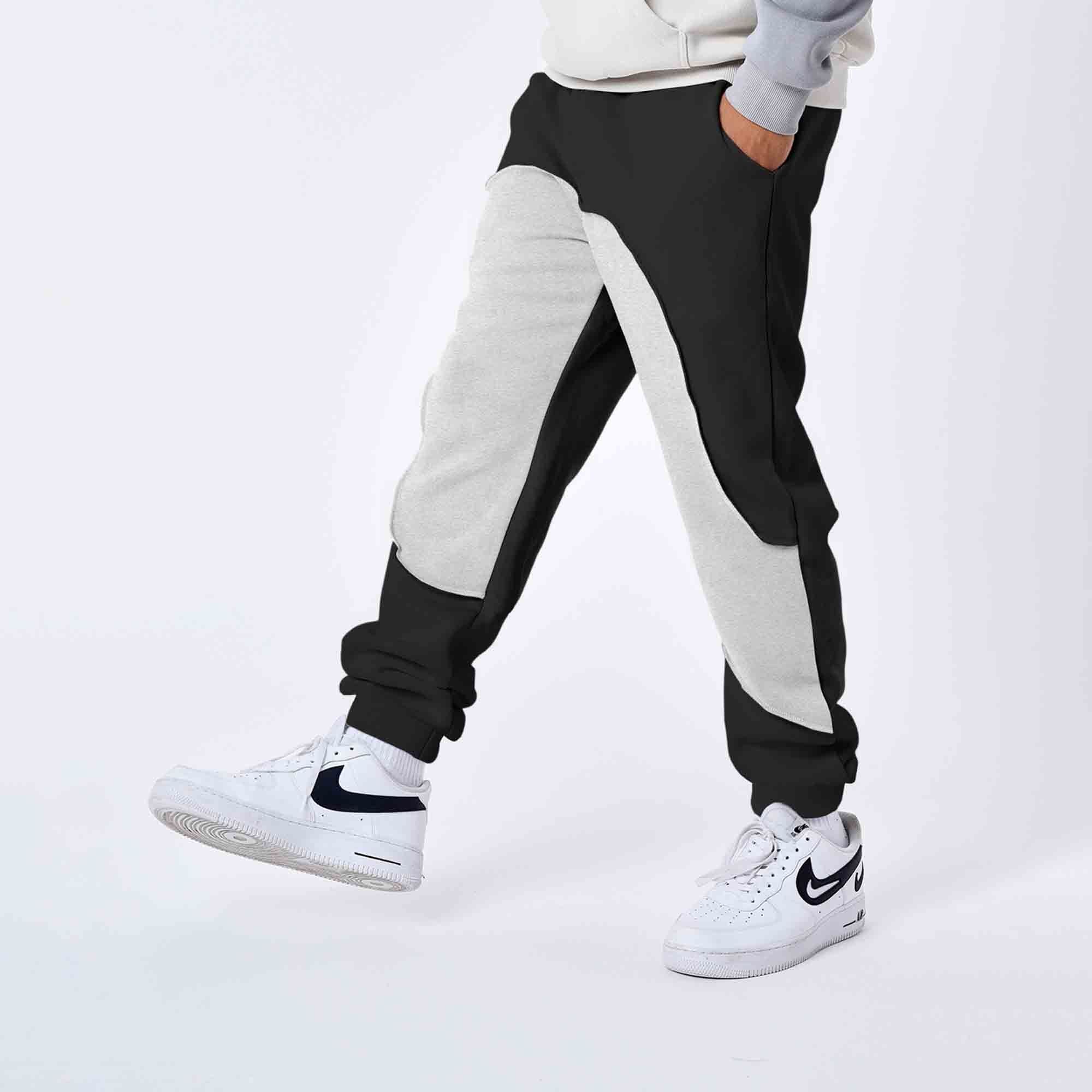 Men Solid Color Blocked Black & Grey Trackpant
