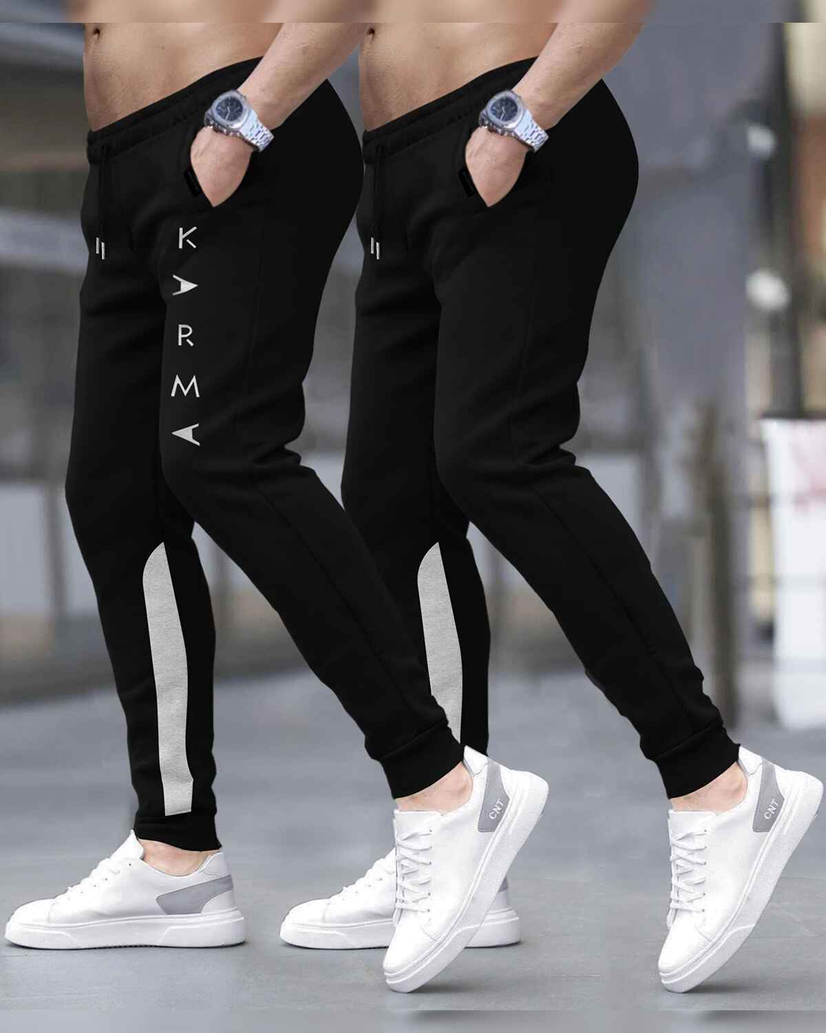 (Pack Of 2) Men Printed Black & Grey Trackpants