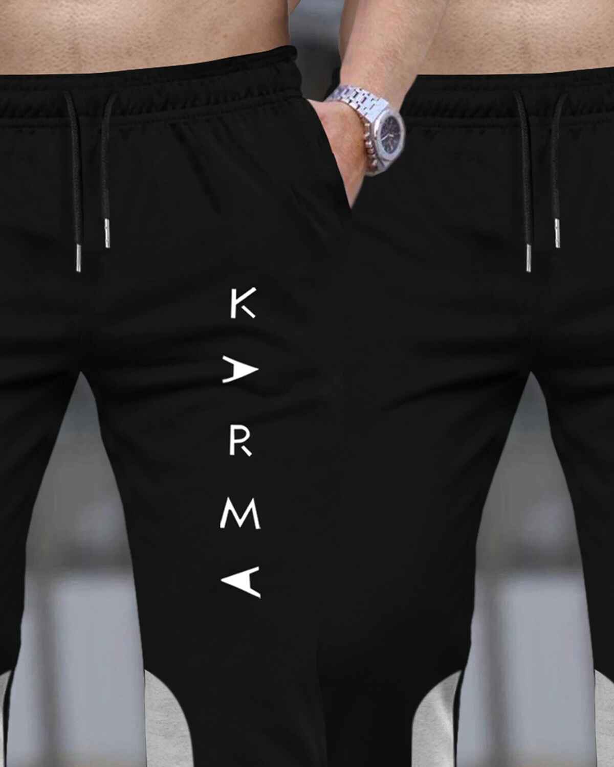 (Pack Of 2) Men Printed Black & Grey Trackpants