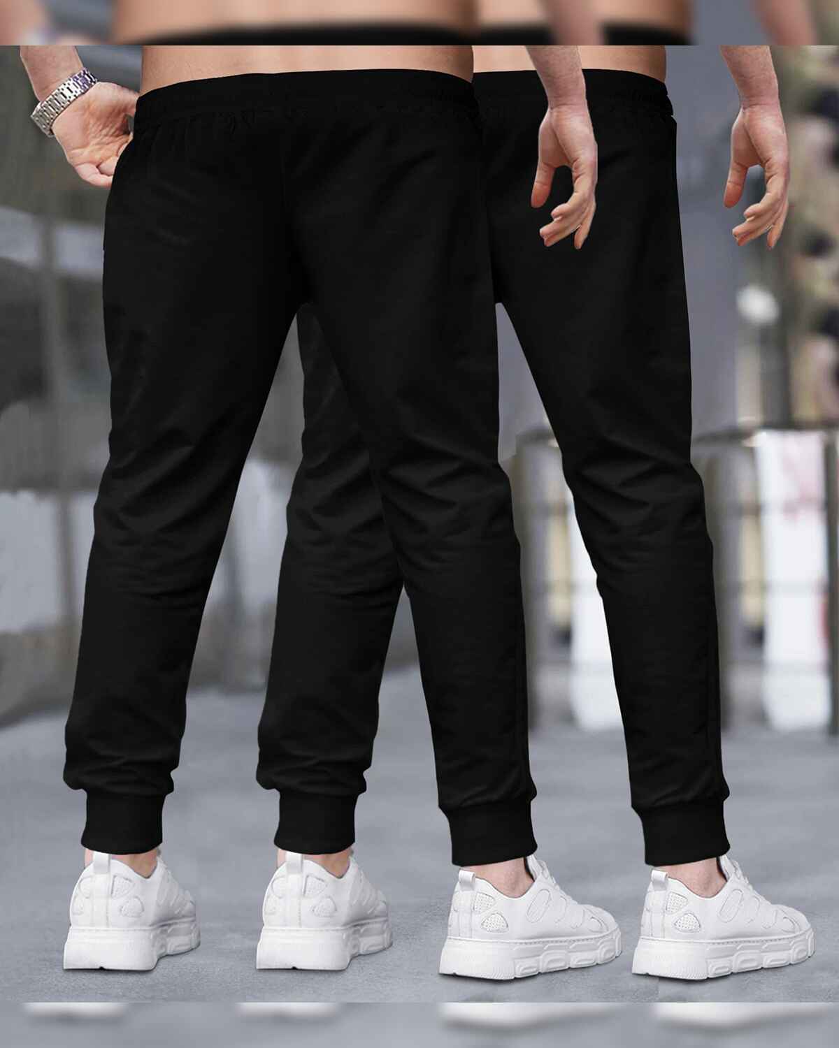 (Pack Of 2) Men Star Printed Black Trackpants