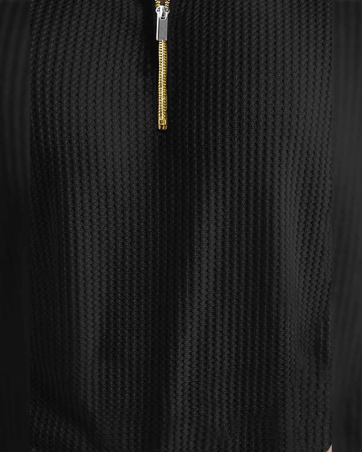 Men Half Sleeve Plain Textured Waffle Black & Grey T-Shirt