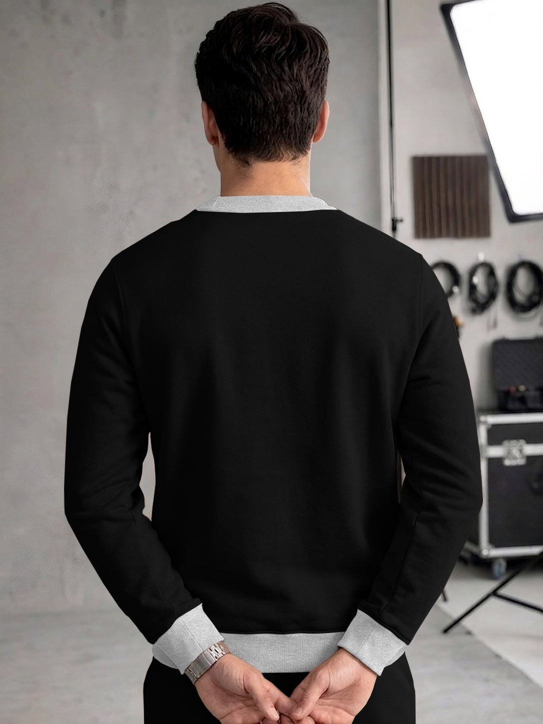 Mens Colorblocked Full Sleeve Round Neck Winter Sweatshirt Black|Grey