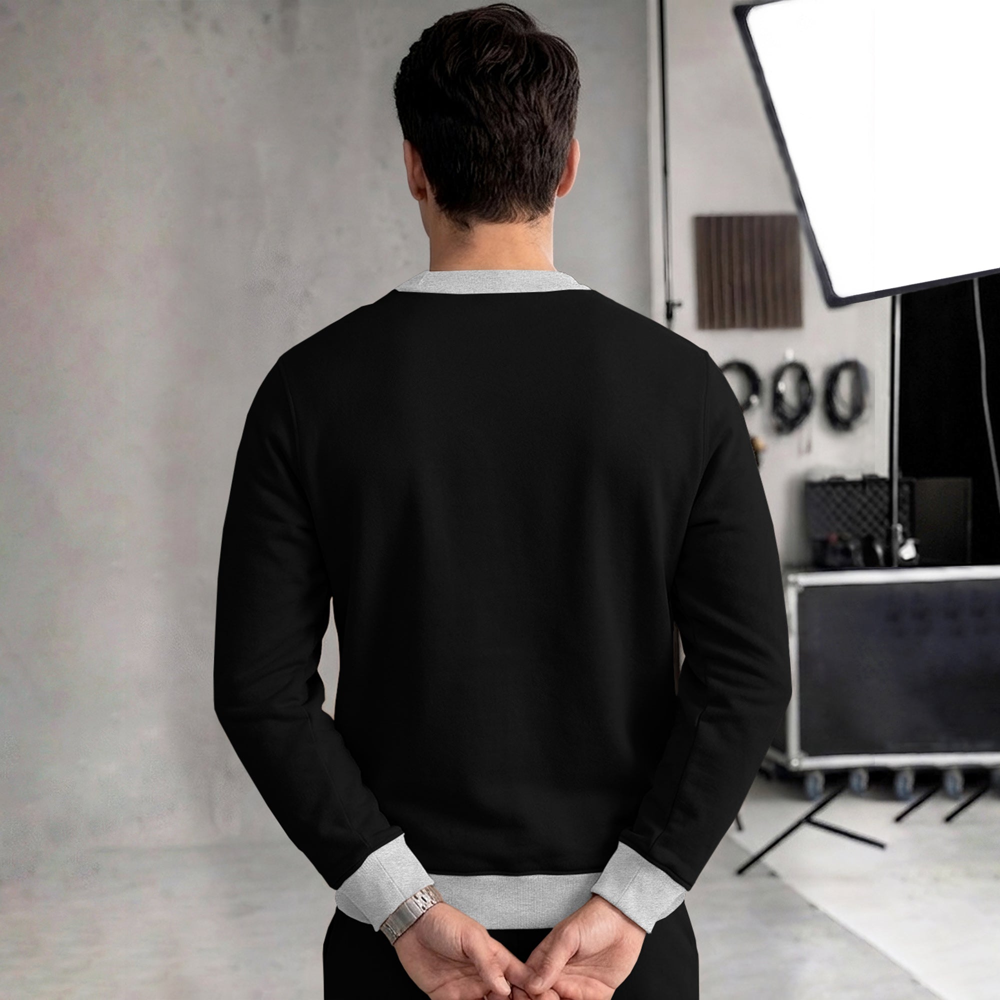 Mens Colorblocked Full Sleeve Round Neck Winter Sweatshirt Black|Grey