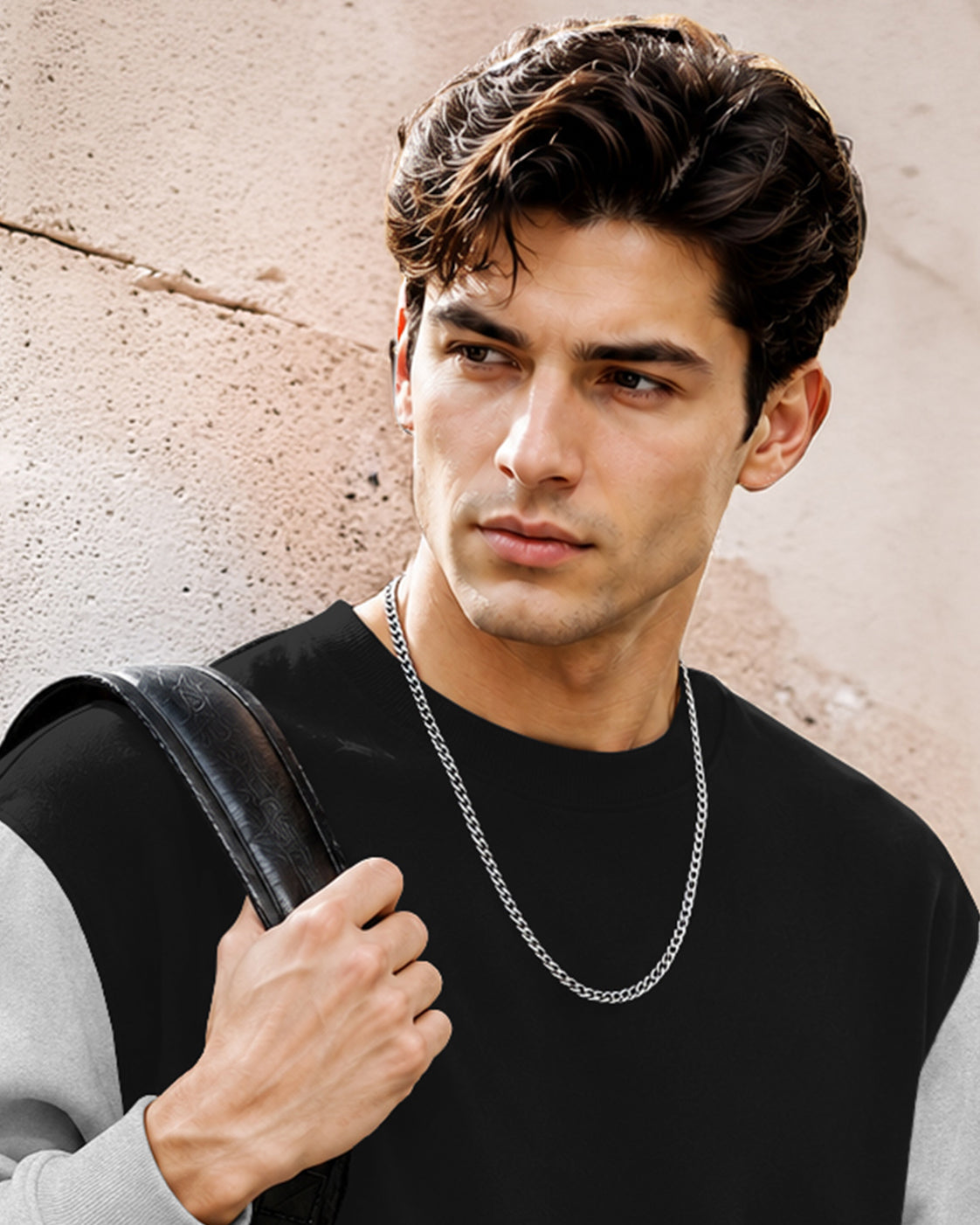 Mens Contrast Sleeve Round Neck Sweatshirt Black|Grey
