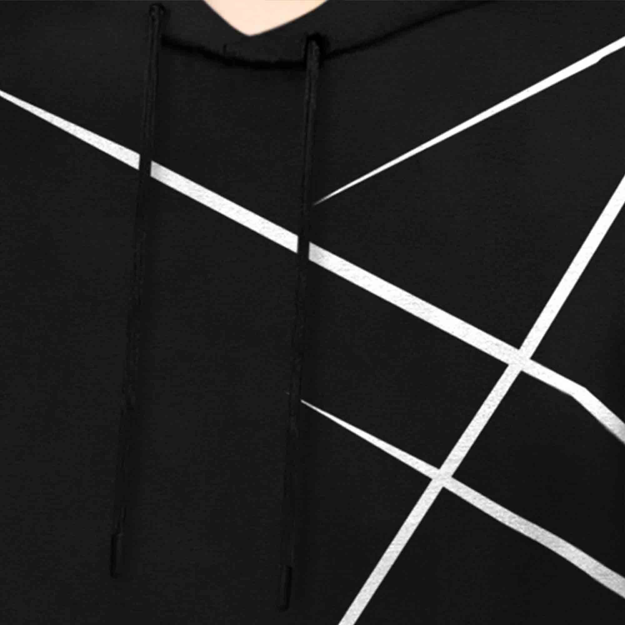 Men Full Sleeve Zig Zag Printed Hooded T-shirt / Black