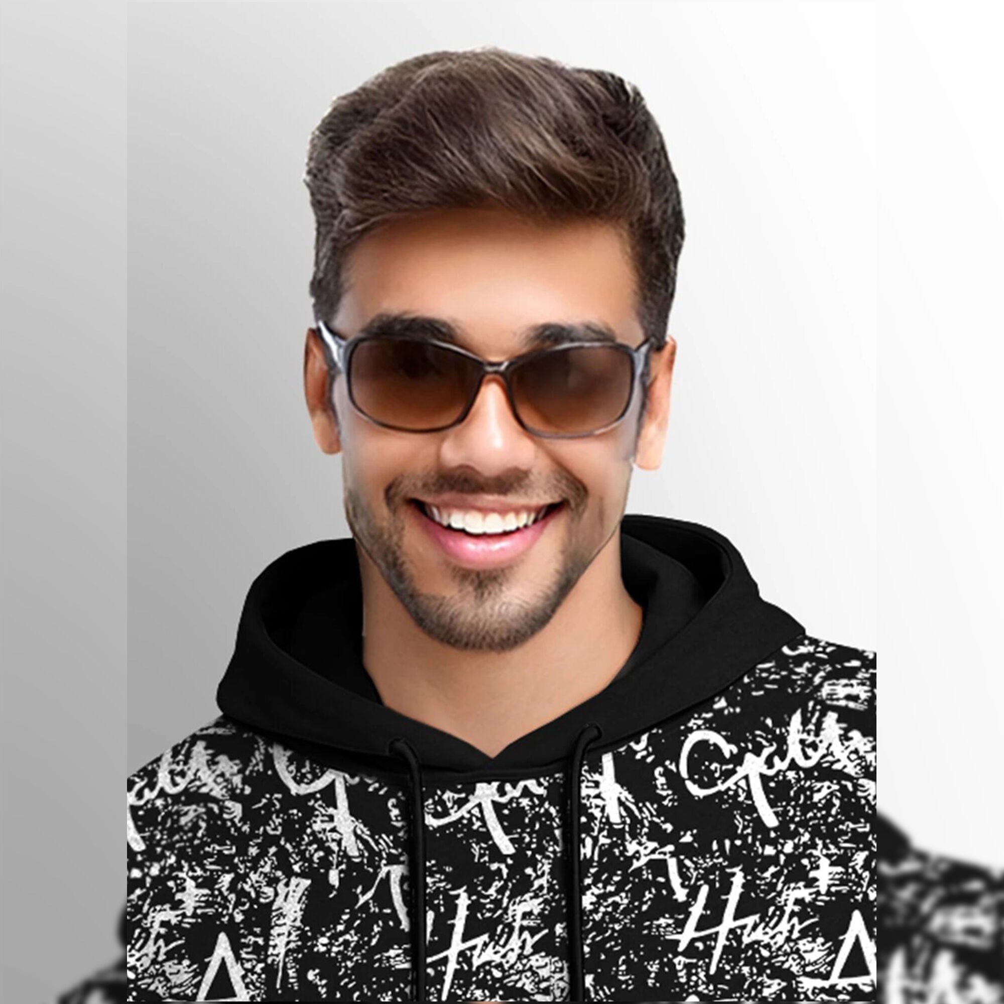 Men Over All Printed Hooded Full Sleeve Casual T-shirt Black