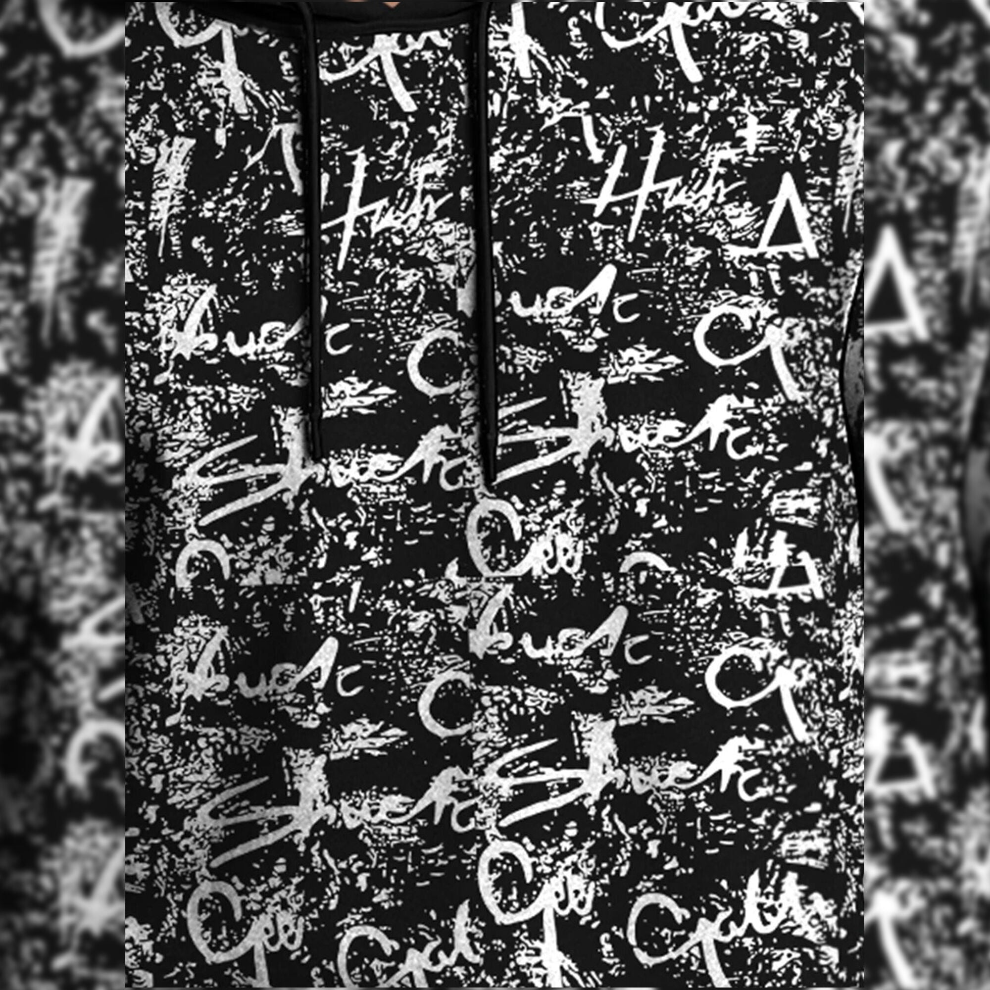 Men Over All Printed Hooded Full Sleeve Casual T-shirt Black