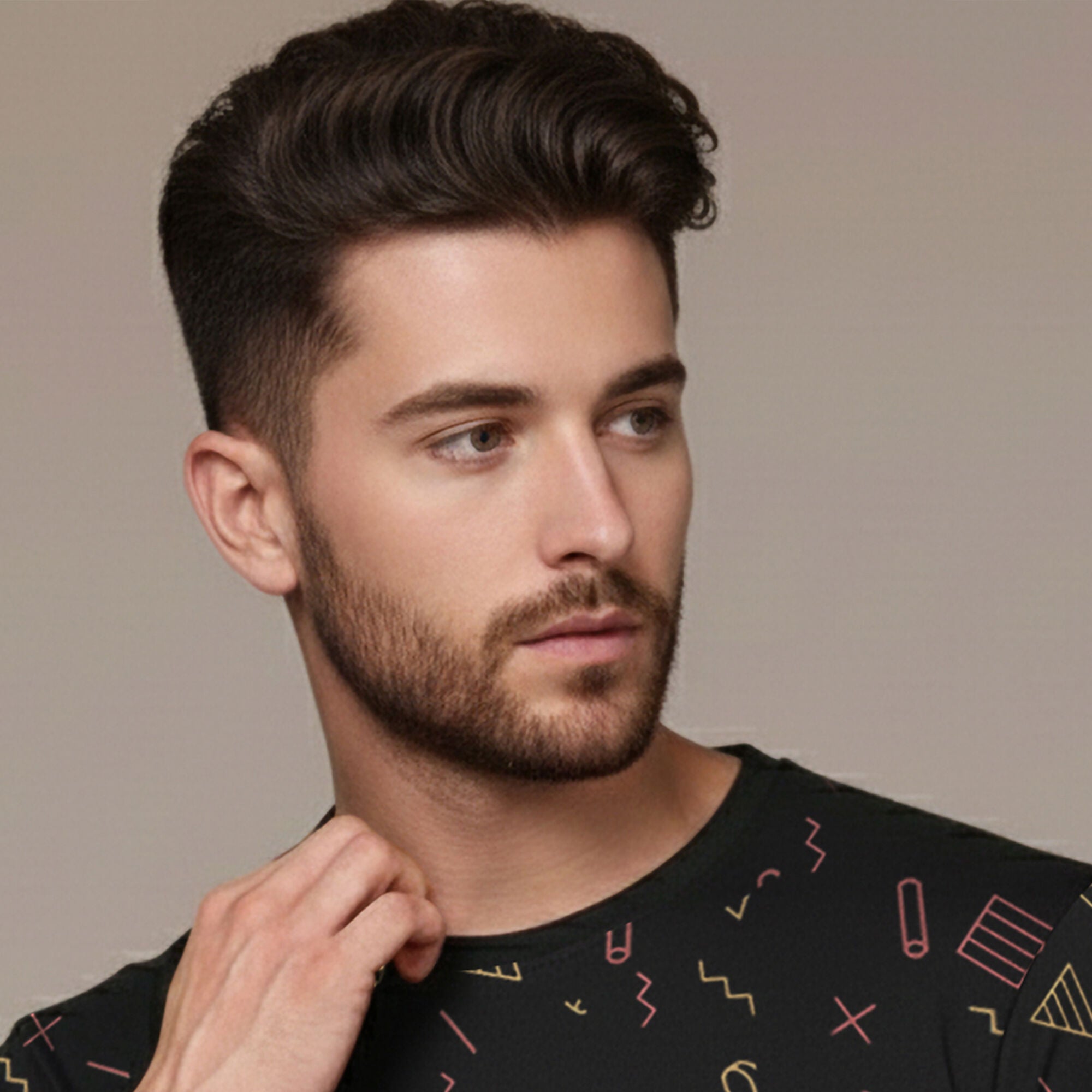 Men Hooded Neck Printed Cotton Blend Tshirt Black