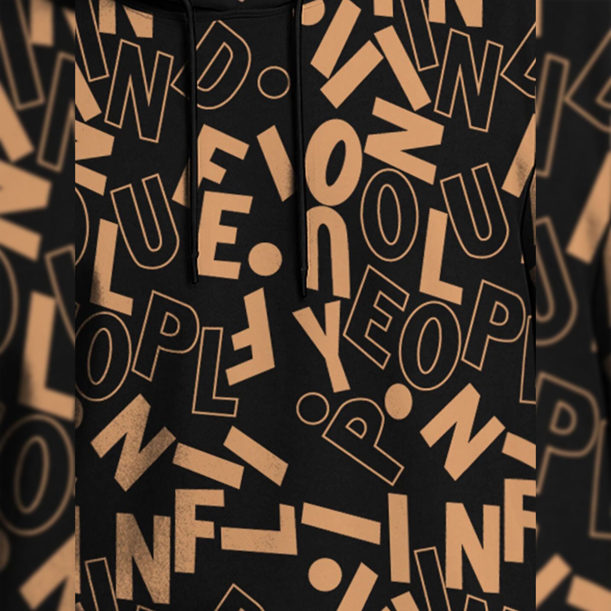 Men Over All Printed Hooded Full Sleeve Casual T-shirt Black & Brown