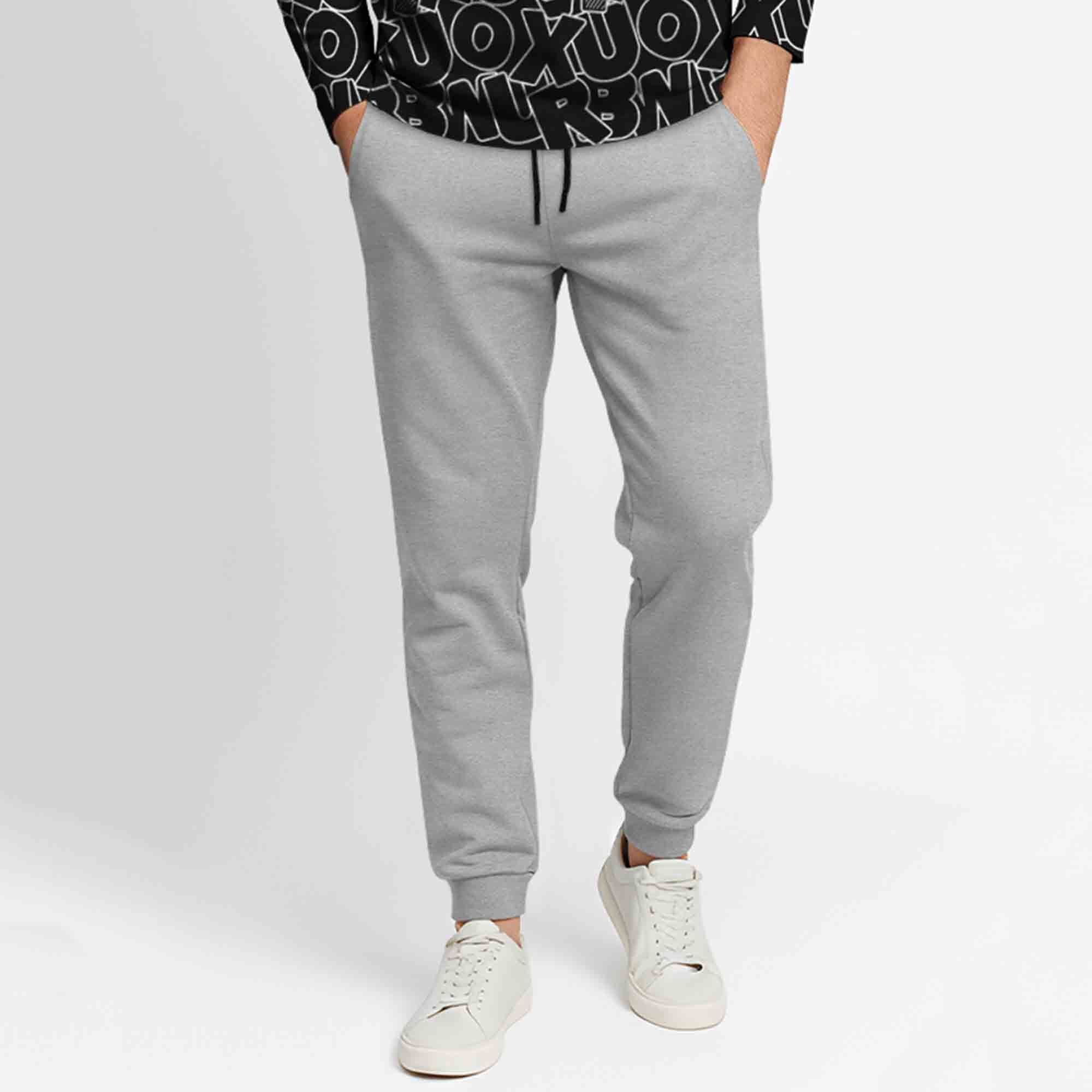 Outfit Set Full Sleeve Black Hooded Printed T-shirt Matching Grey Plain Trackpant