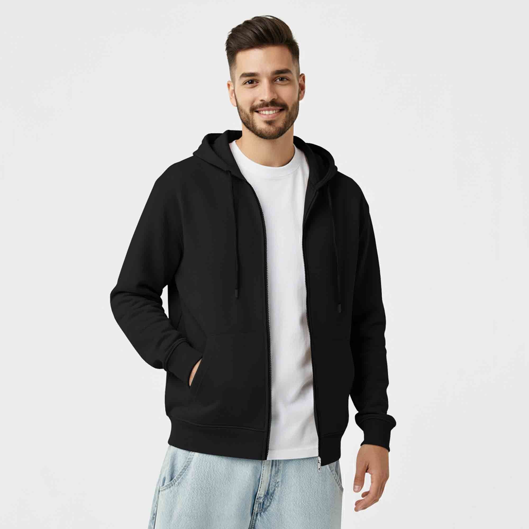 Mens Solid Full Sleeve Zip-Up Hooded Jacket Olivegreen