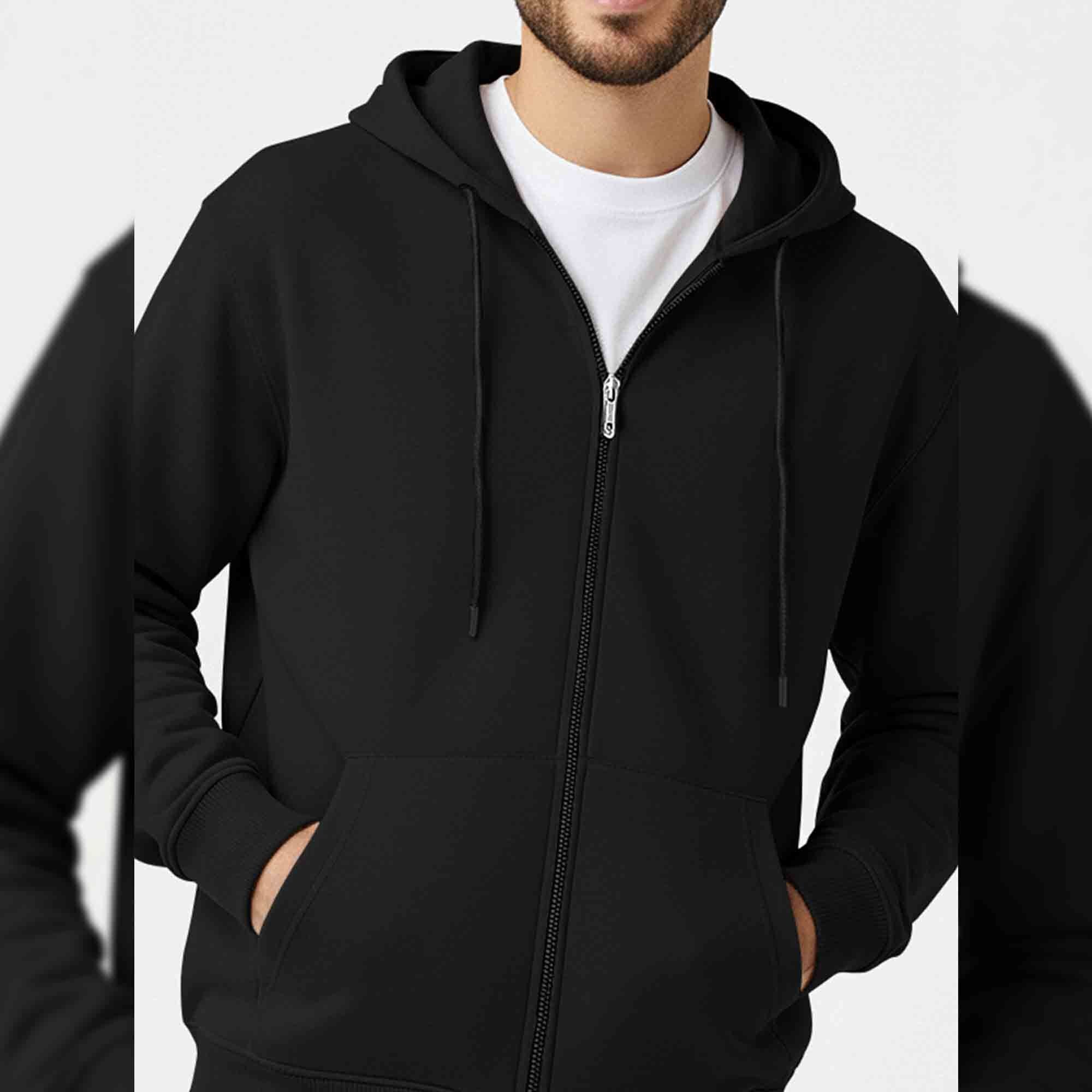 Mens Solid Full Sleeve Zip-Up Hooded Jacket Olivegreen