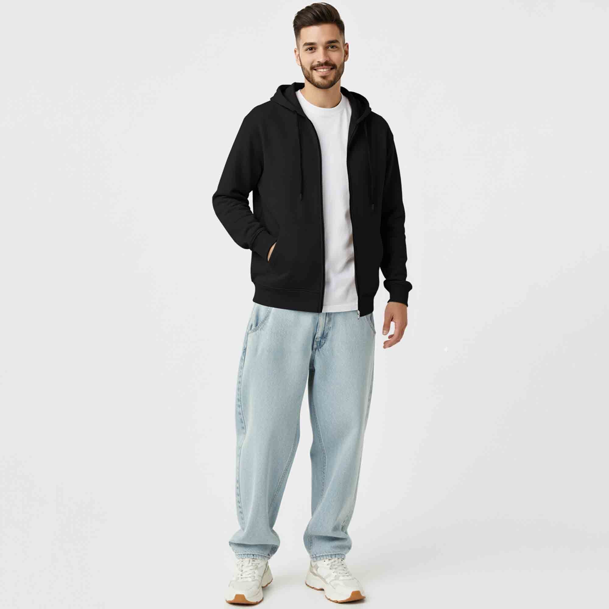 Mens Solid Full Sleeve Zip-Up Hooded Jacket Olivegreen