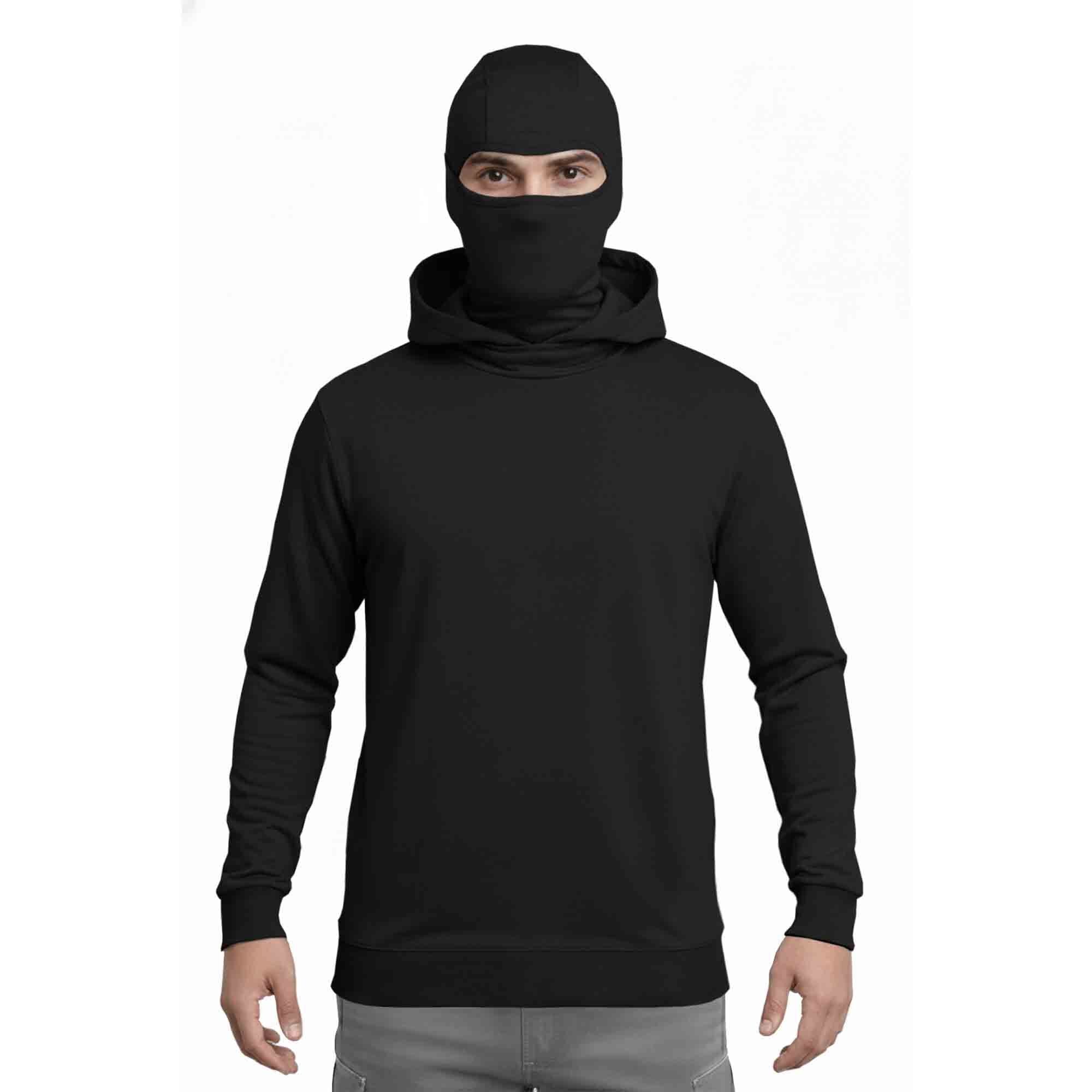 Men Solid Hooded Neck Cotton Blend Black T-Shirt