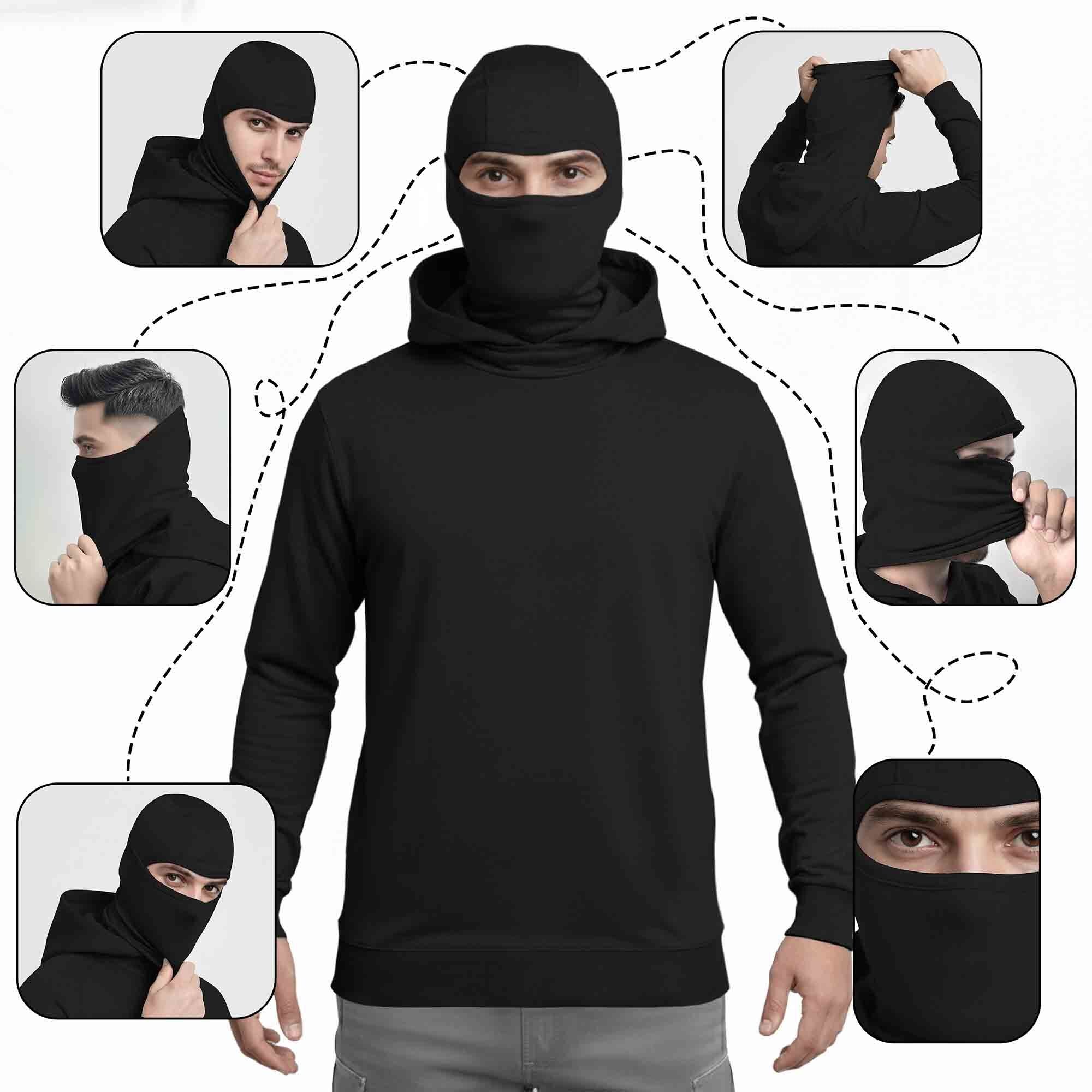 Men Solid Hooded Neck Cotton Blend Black T-Shirt