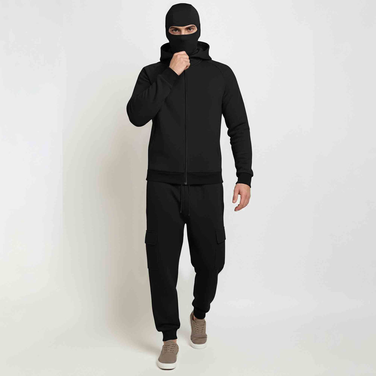 Tracksuit For Winter Mask Black Jacket - Plain Black Cargo Pant