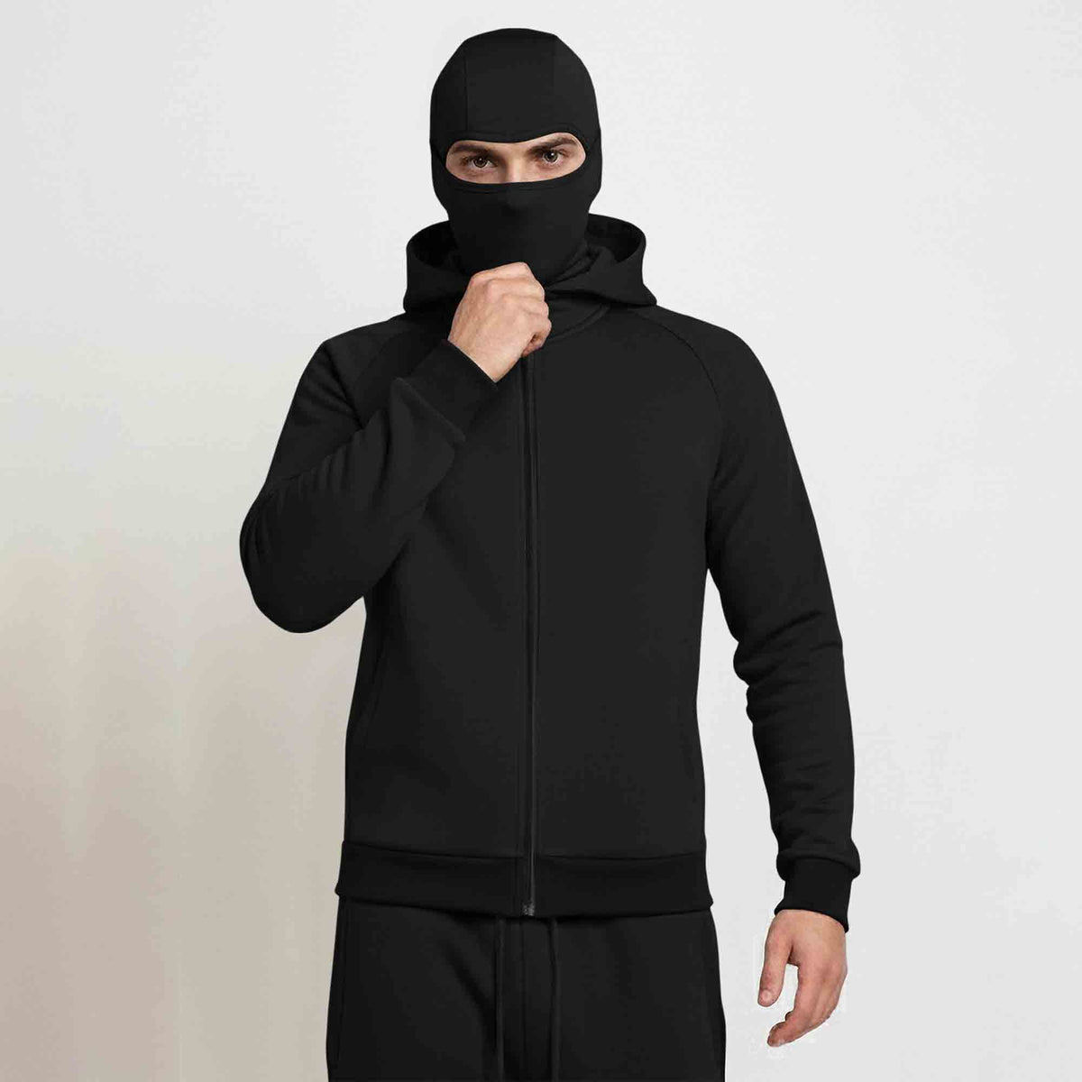 Tracksuit For Winter Mask Black Jacket - Plain Black Cargo Pant