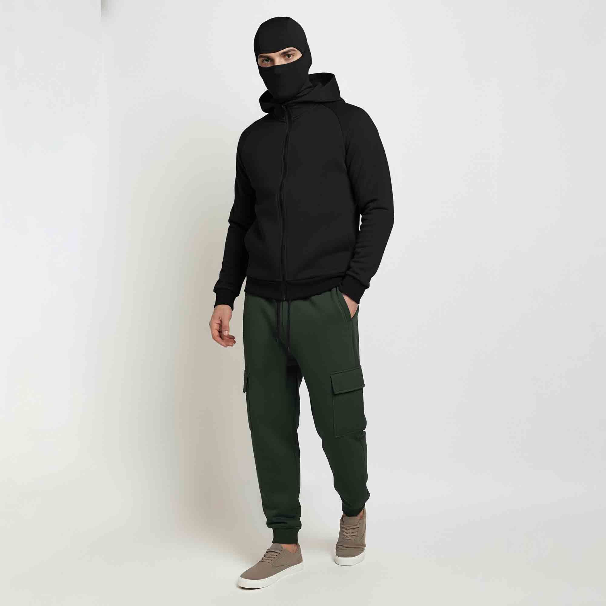 Tracksuit For Winter Mask Black Jacket - Plain Olivegreen Cargo Pant