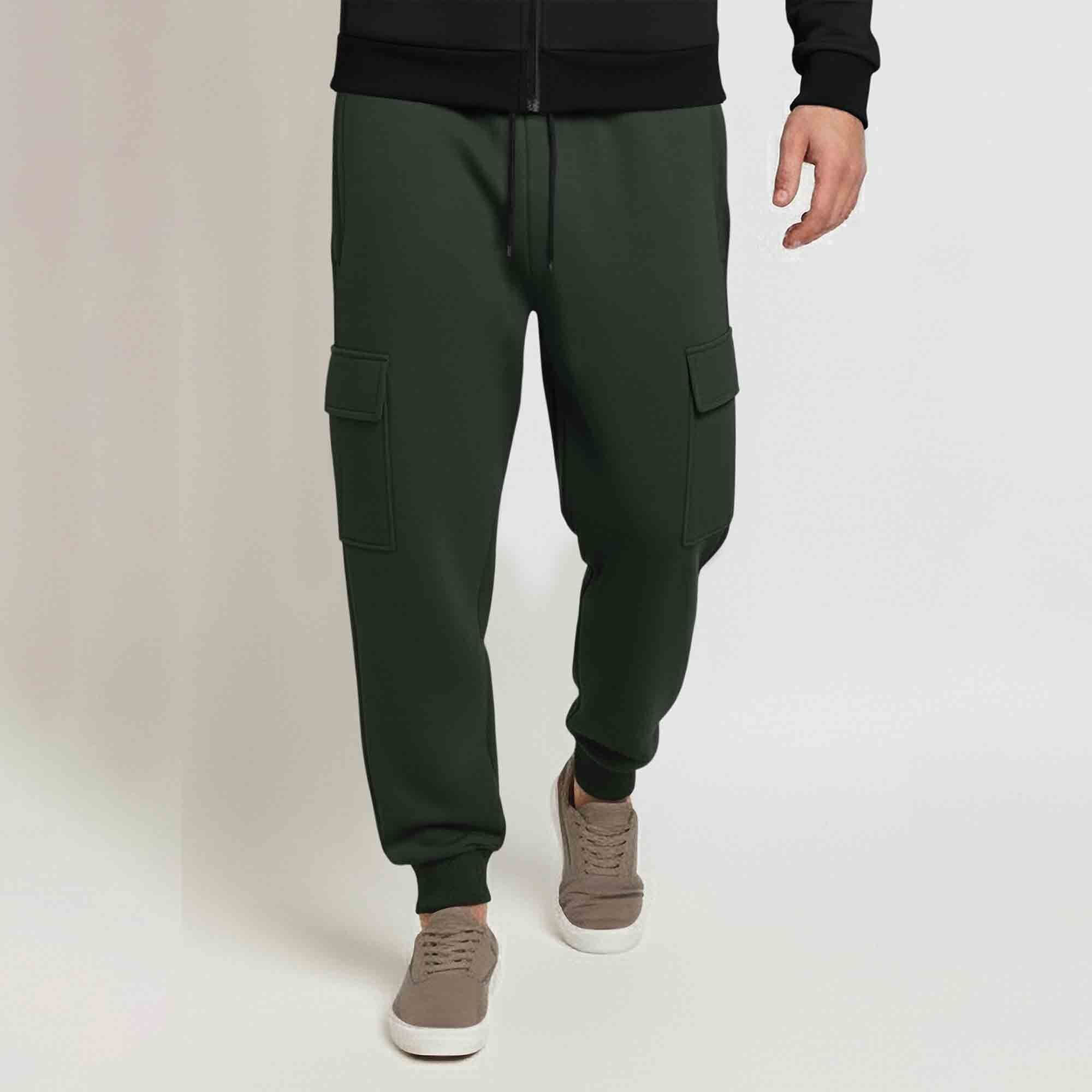 Tracksuit For Winter Mask Black Jacket - Plain Olivegreen Cargo Pant