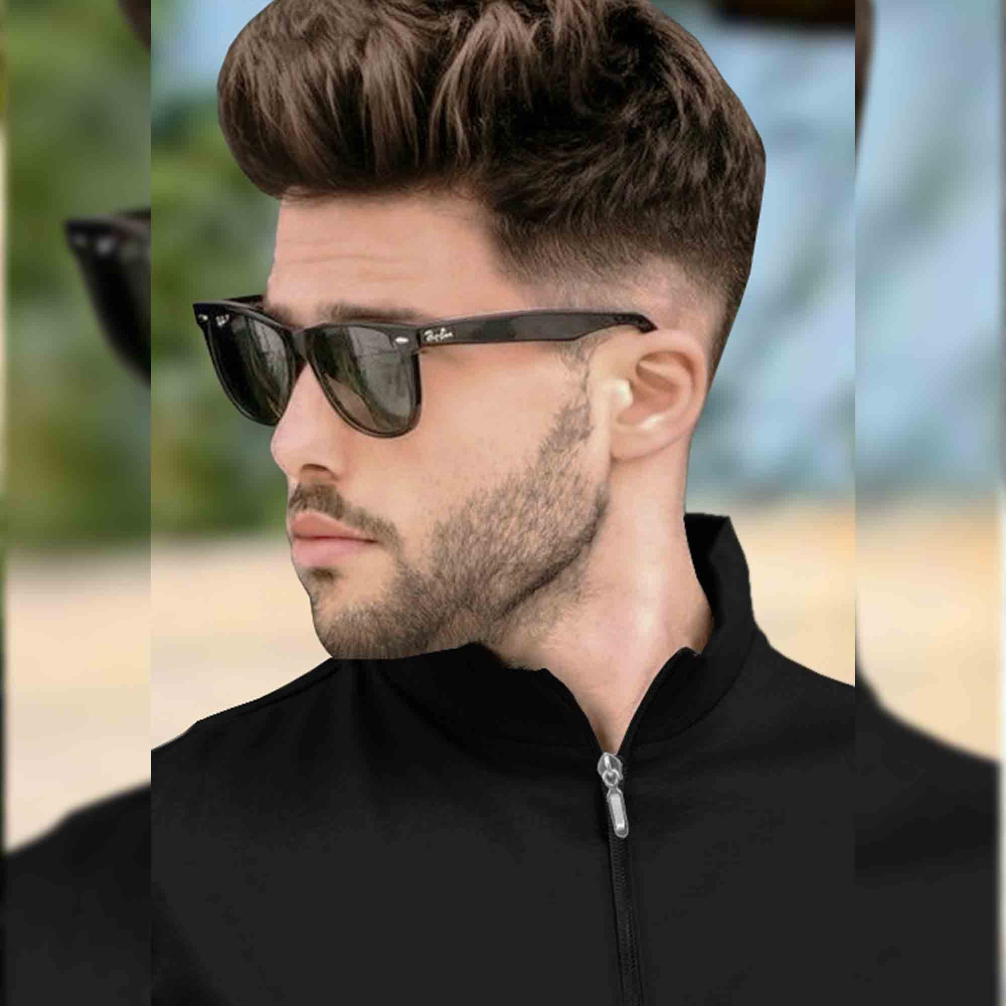 Men High Neck Black Zip Up Half Sleeve T-shirt