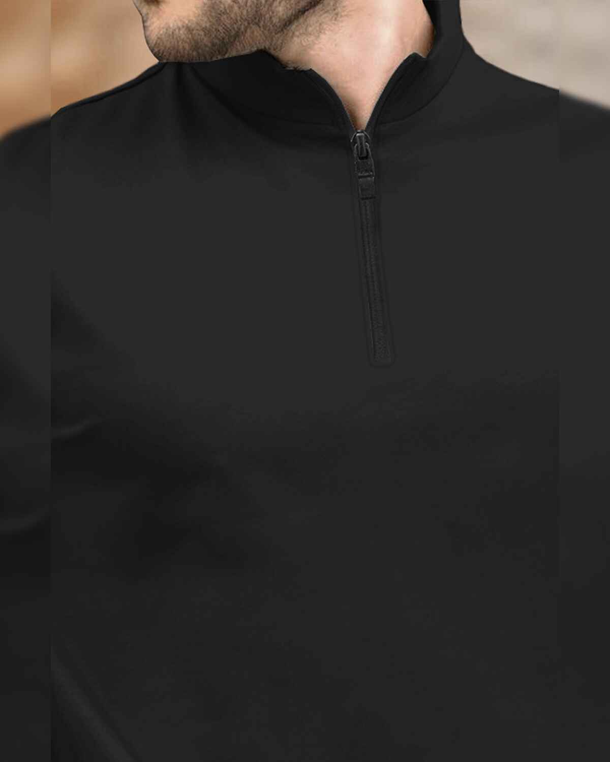 Men High Neck Zipper Full Sleeve Black T-Shirt