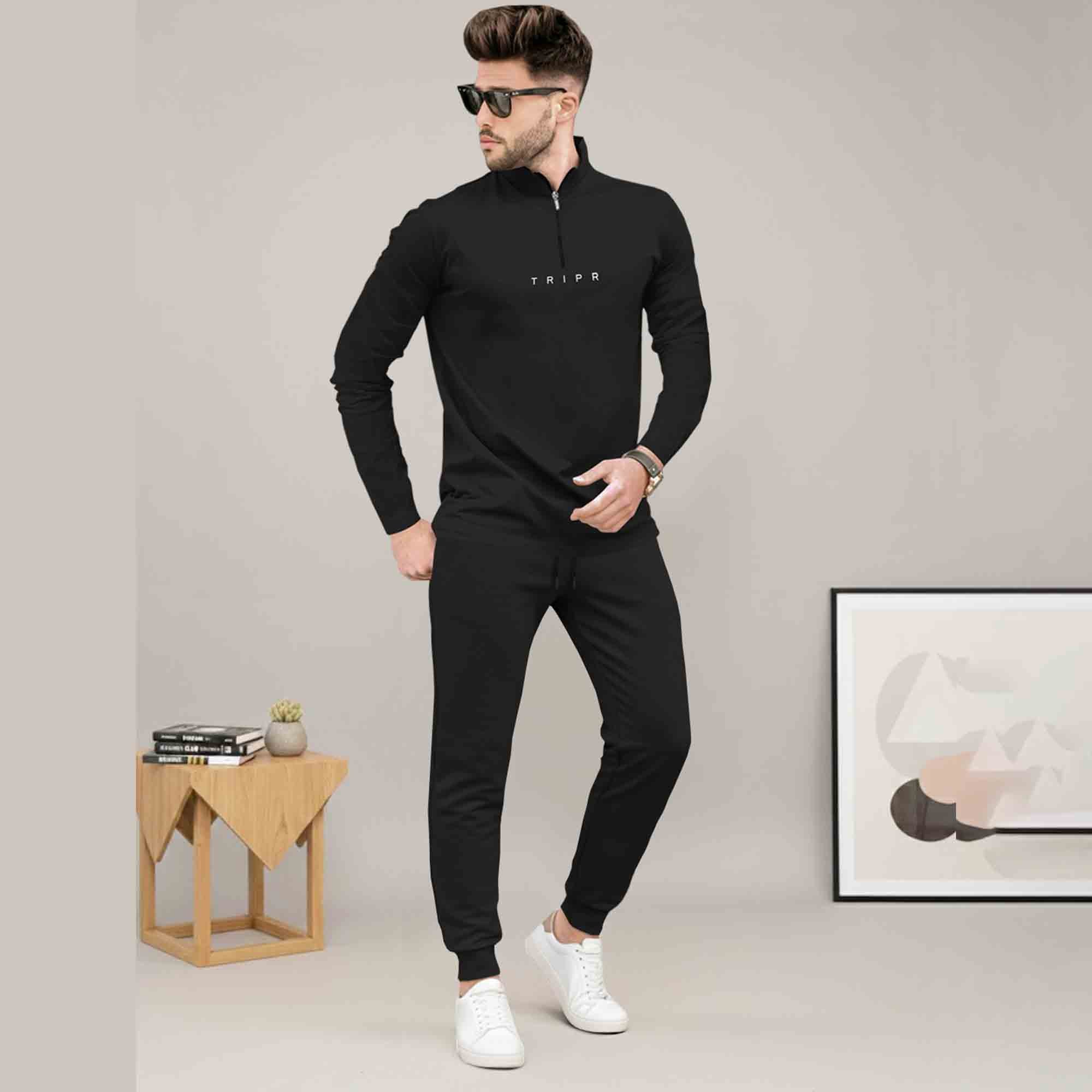 Mens Casual Co-Ord Tracksuit Set with Zip Neck T-Shirt- 11 Variants