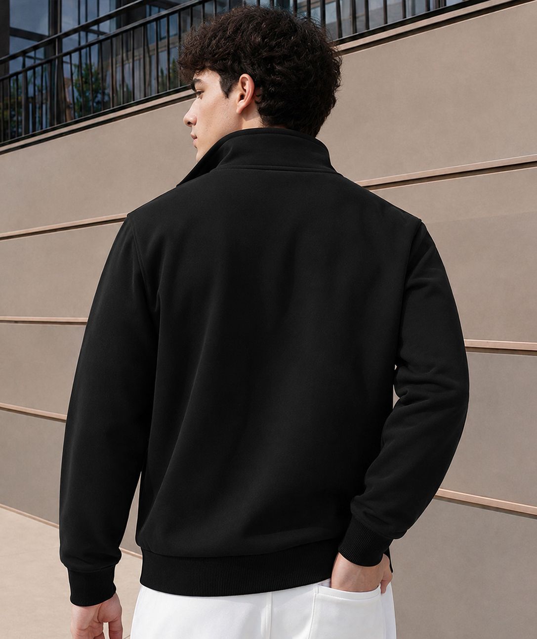 High Neck Logo Print Witer Jacket Black