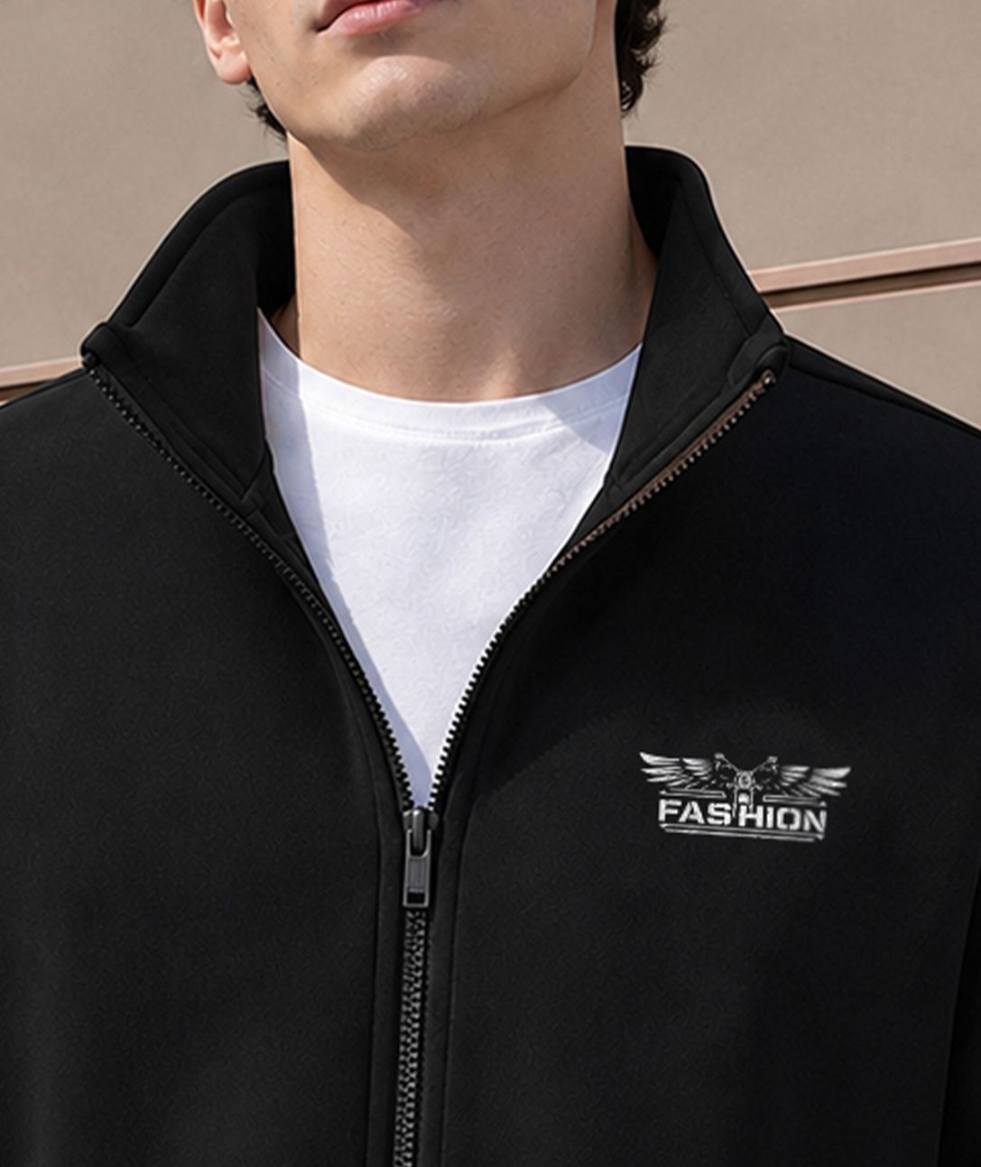 High Neck Logo Print Witer Jacket Black