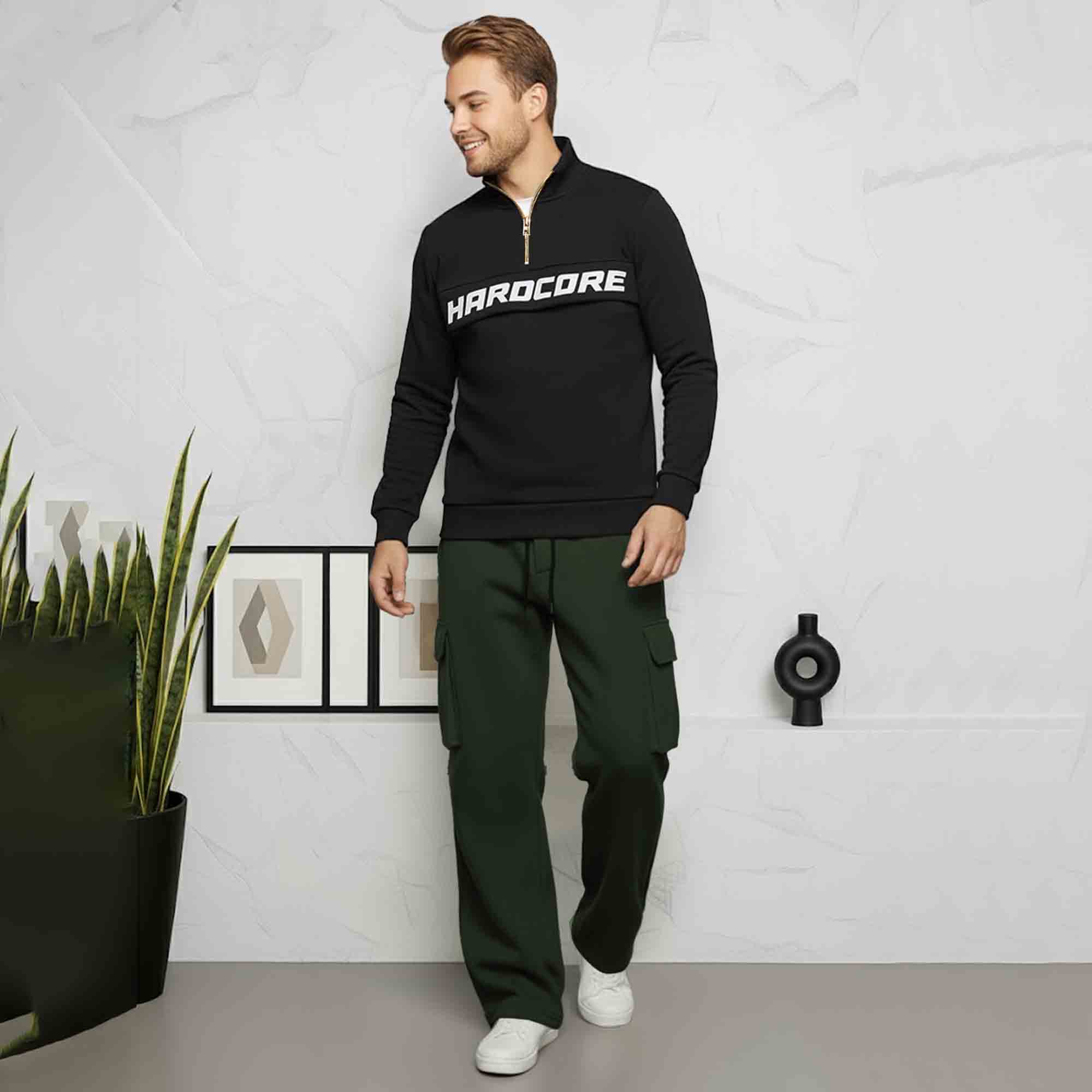Winter High Neck Sweatshirt & Plain Baggy Tracksuit