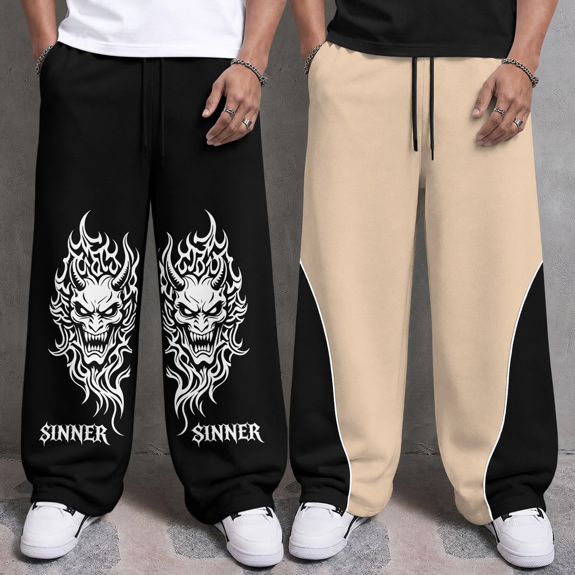 Mens Printed and Solid Baggy Track Pants Combo – Pack of 2