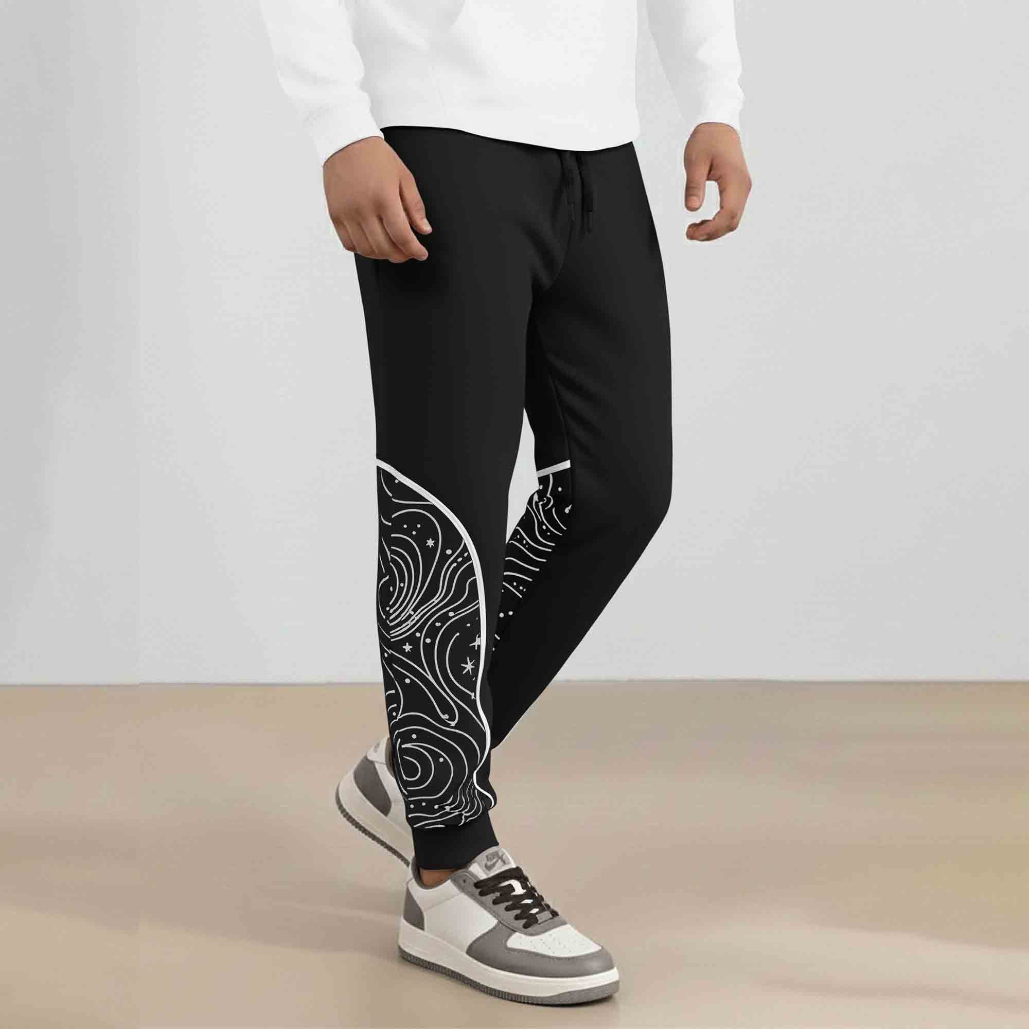 Mens Designeing Jogger with Side Print Panel TrackPant Black