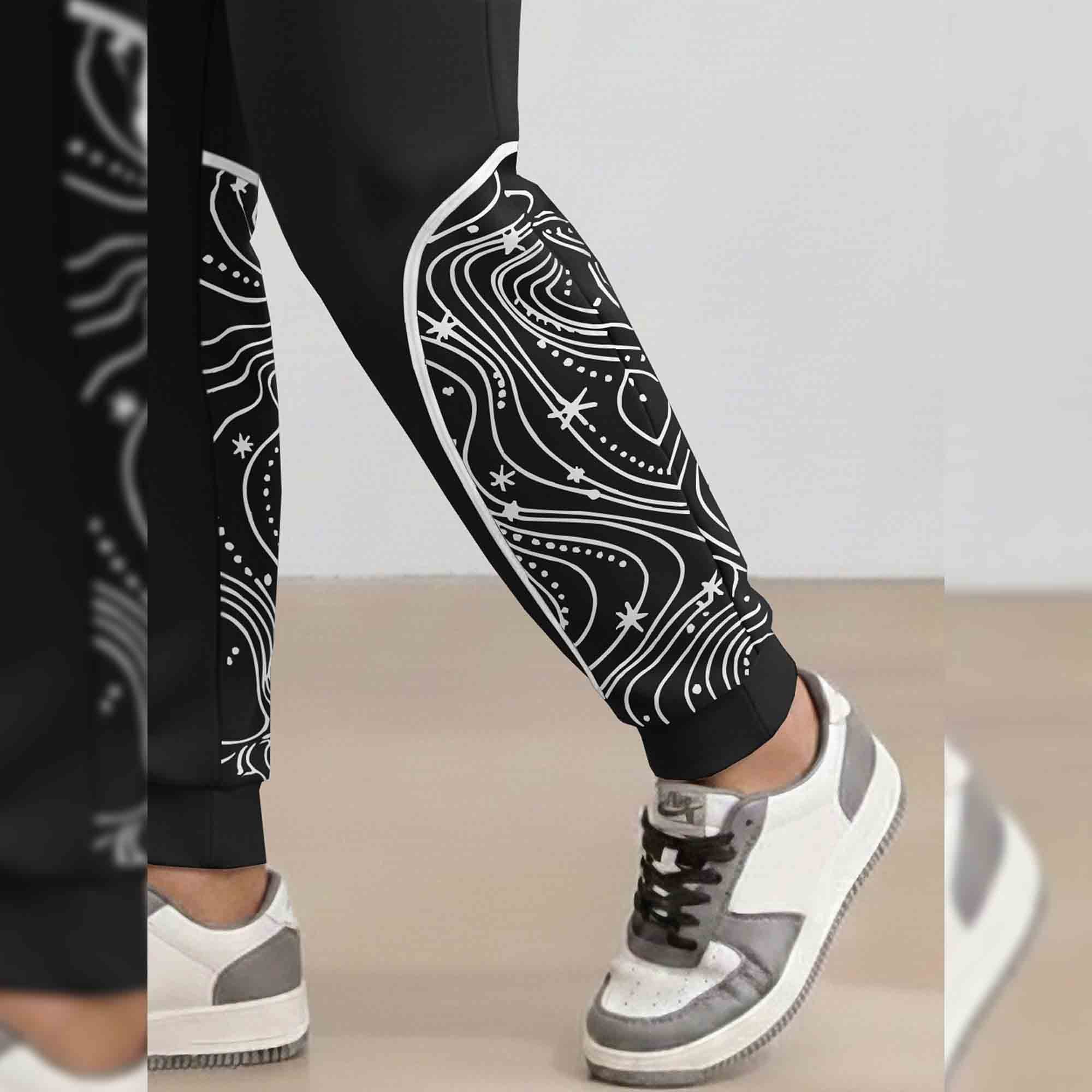 Mens Designeing Jogger with Side Print Panel TrackPant Black