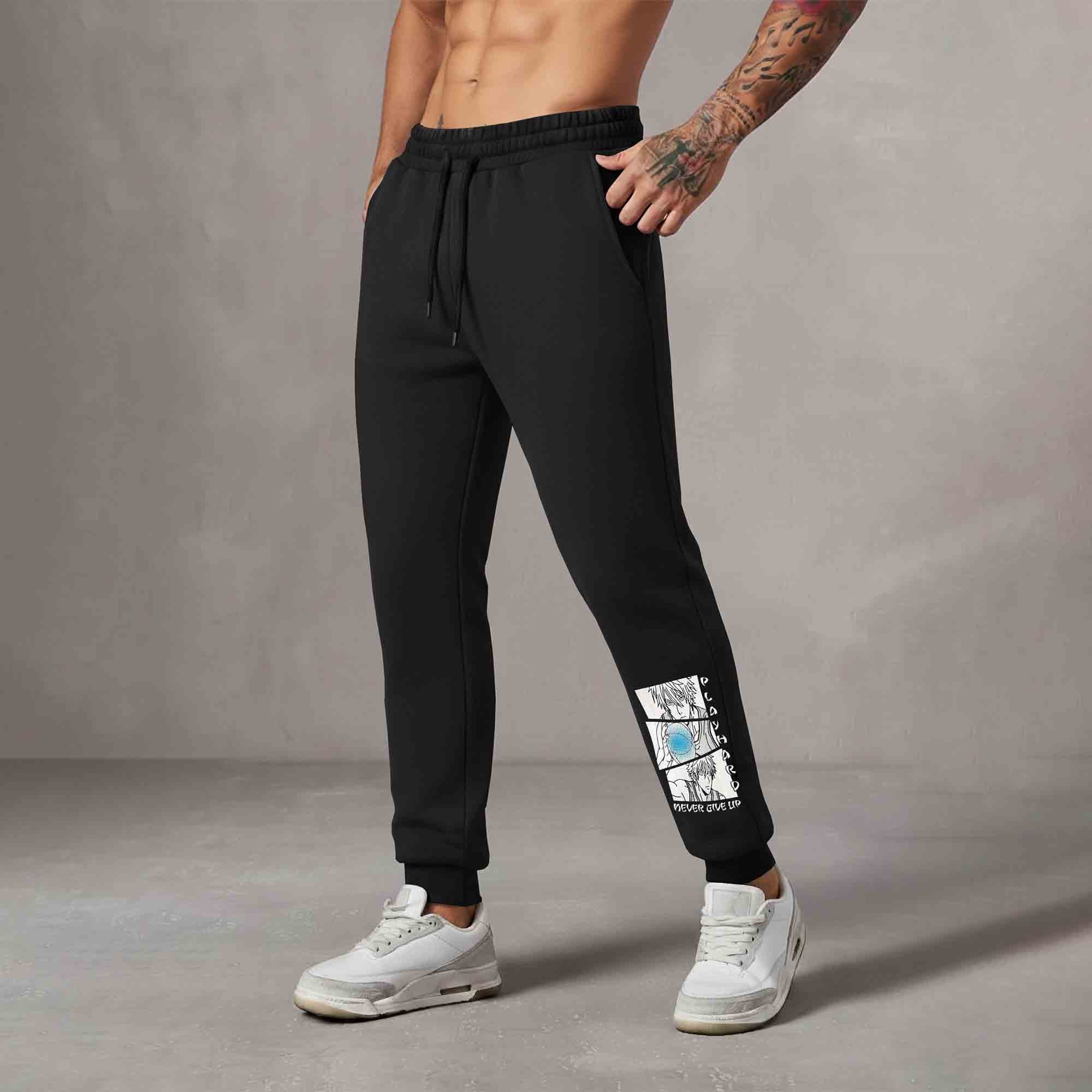 Men Anime Printed Casual Trackpant Black