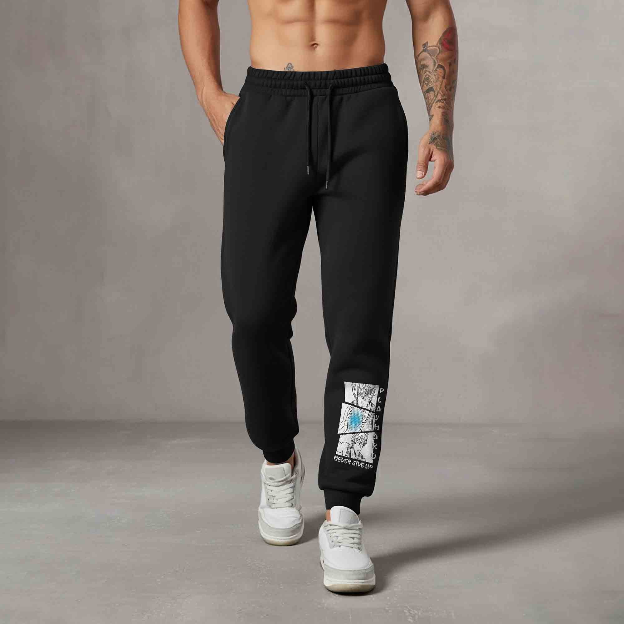 Men Anime Printed Casual Trackpant Black