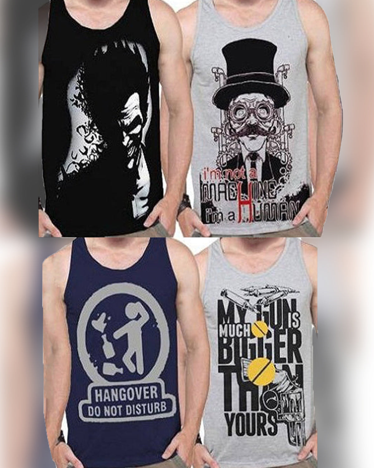 (Pack of 4) Mens Printed Sleeveless Vests / Multicolor
