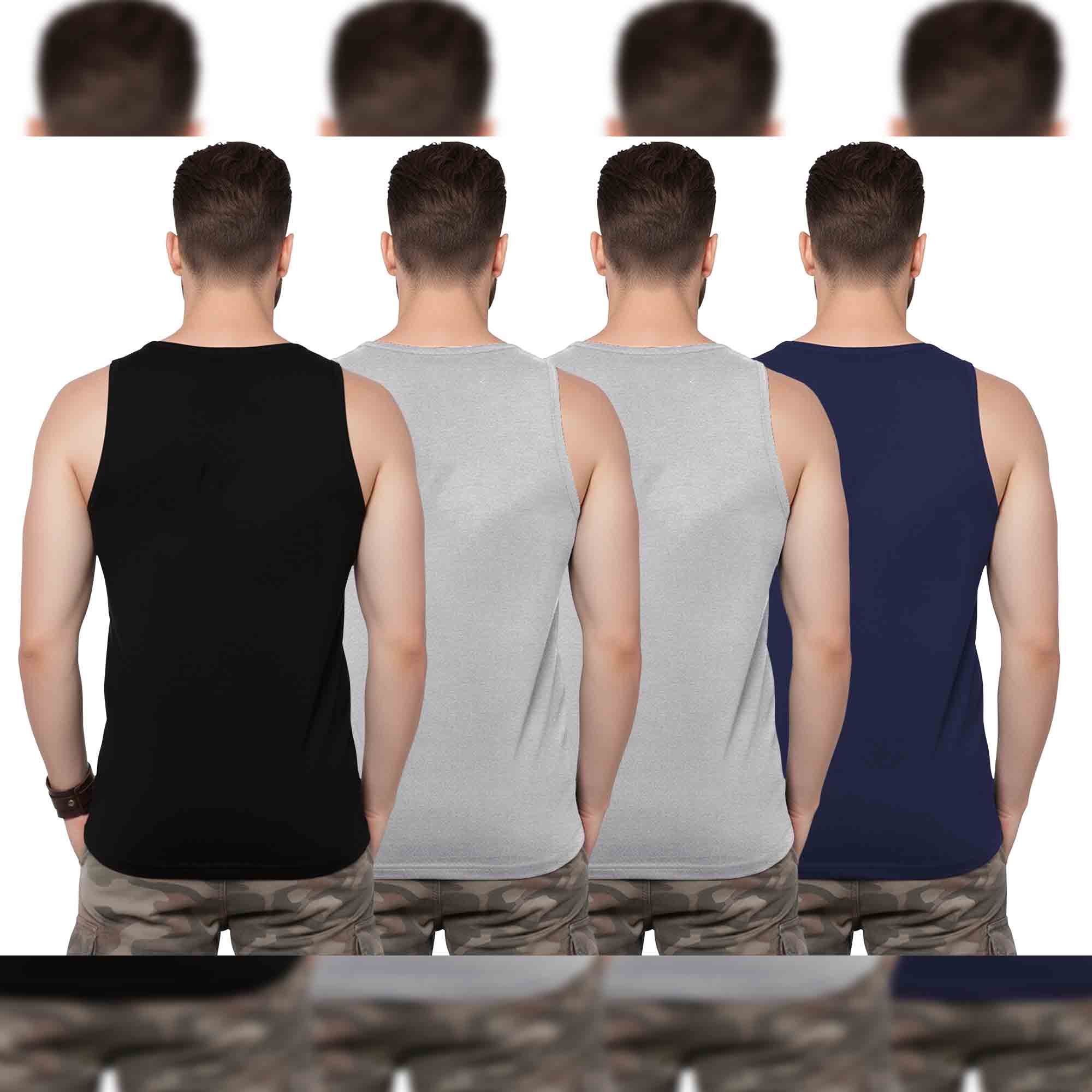 (Pack of 4) Mens Printed Sleeveless Vests / Multicolor