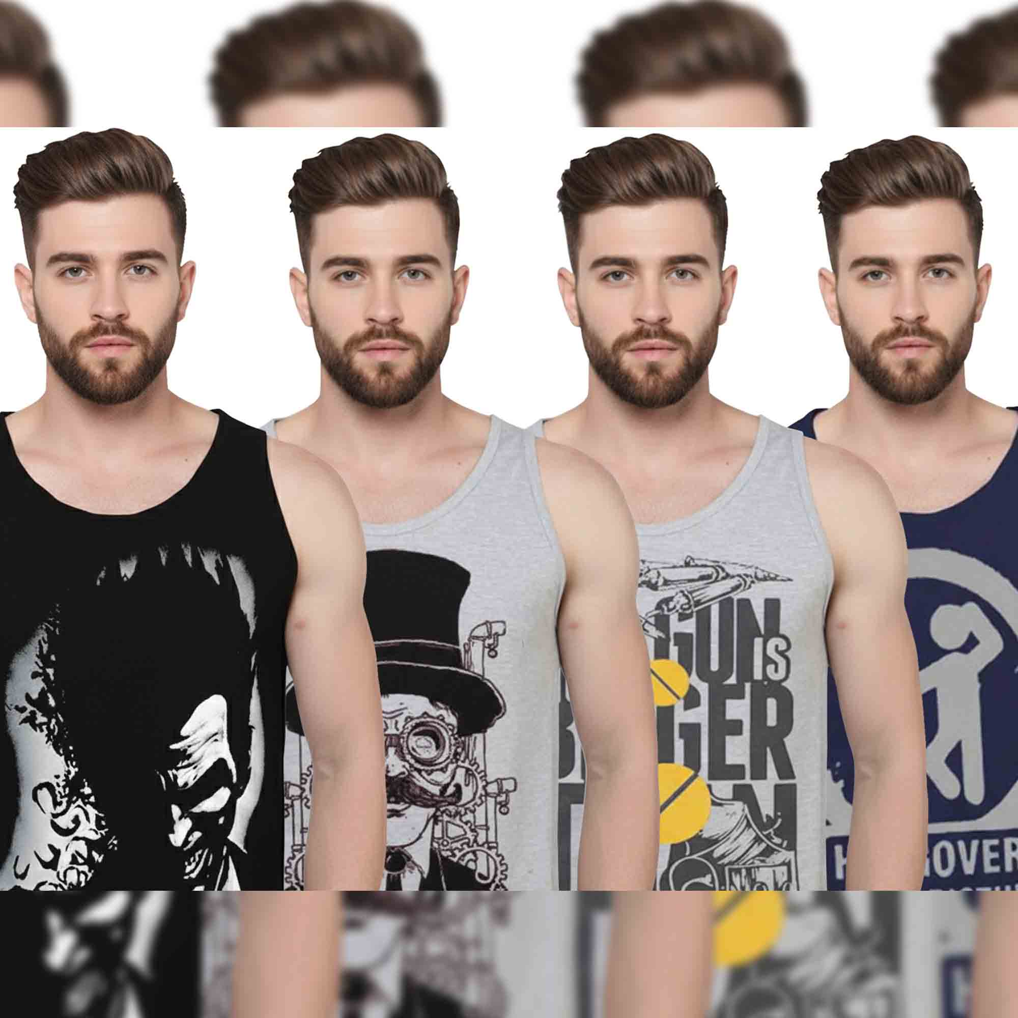 (Pack of 4) Mens Printed Sleeveless Vests / Multicolor