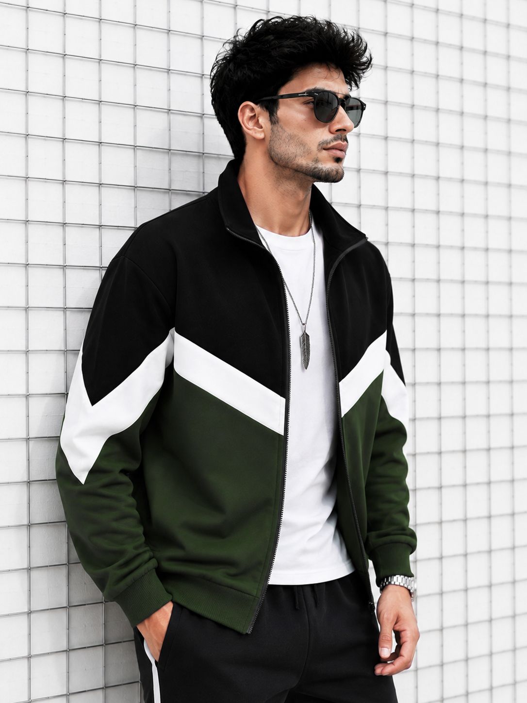 Mens High Neck Multicolor Winter Jacket